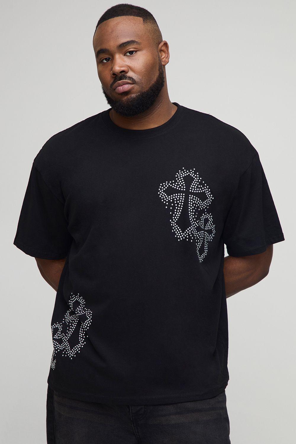 Plus Oversized Rhinestone Cross Embellished T-Shirt by BOOHOOMAN