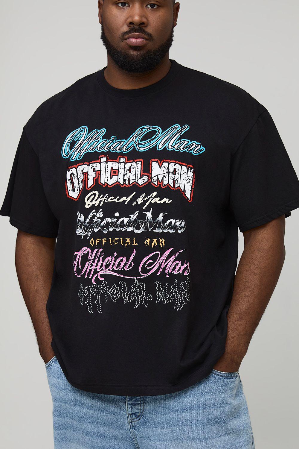 Plus Oversized Rhinestone Official Man Tour Print T-Shirt by BOOHOOMAN