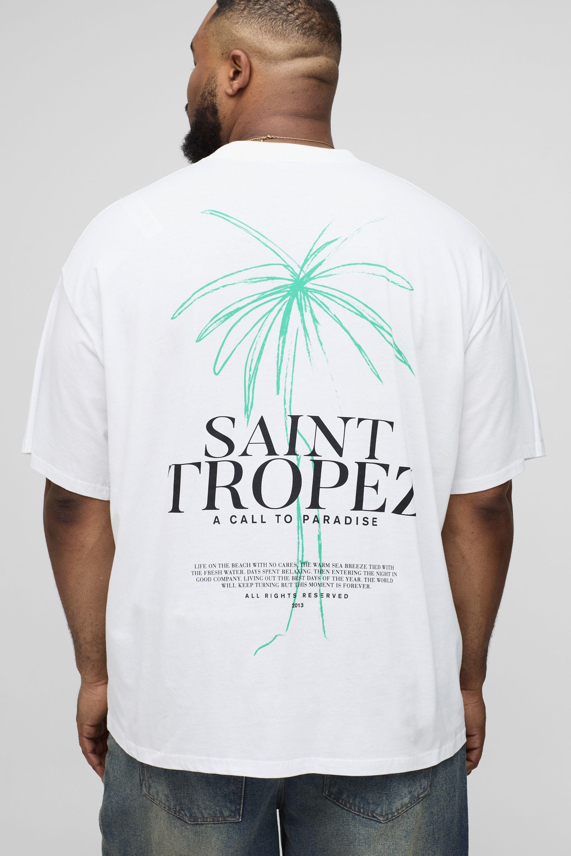 Plus Oversized Saint Tropez Palm Print T-Shirt by BOOHOOMAN