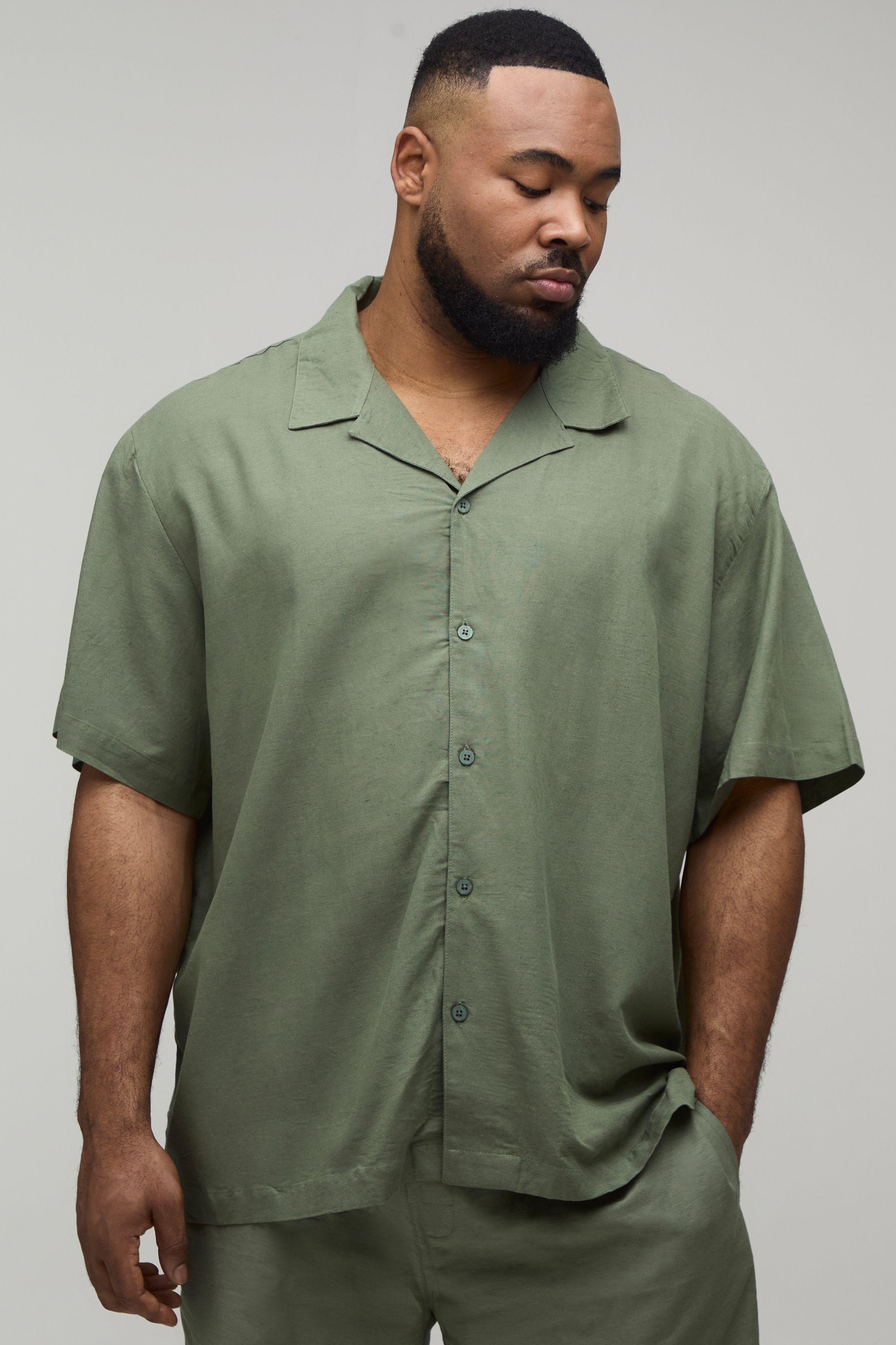 Plus Oversized Short Sleeve Linen Blend Shirt by BOOHOOMAN