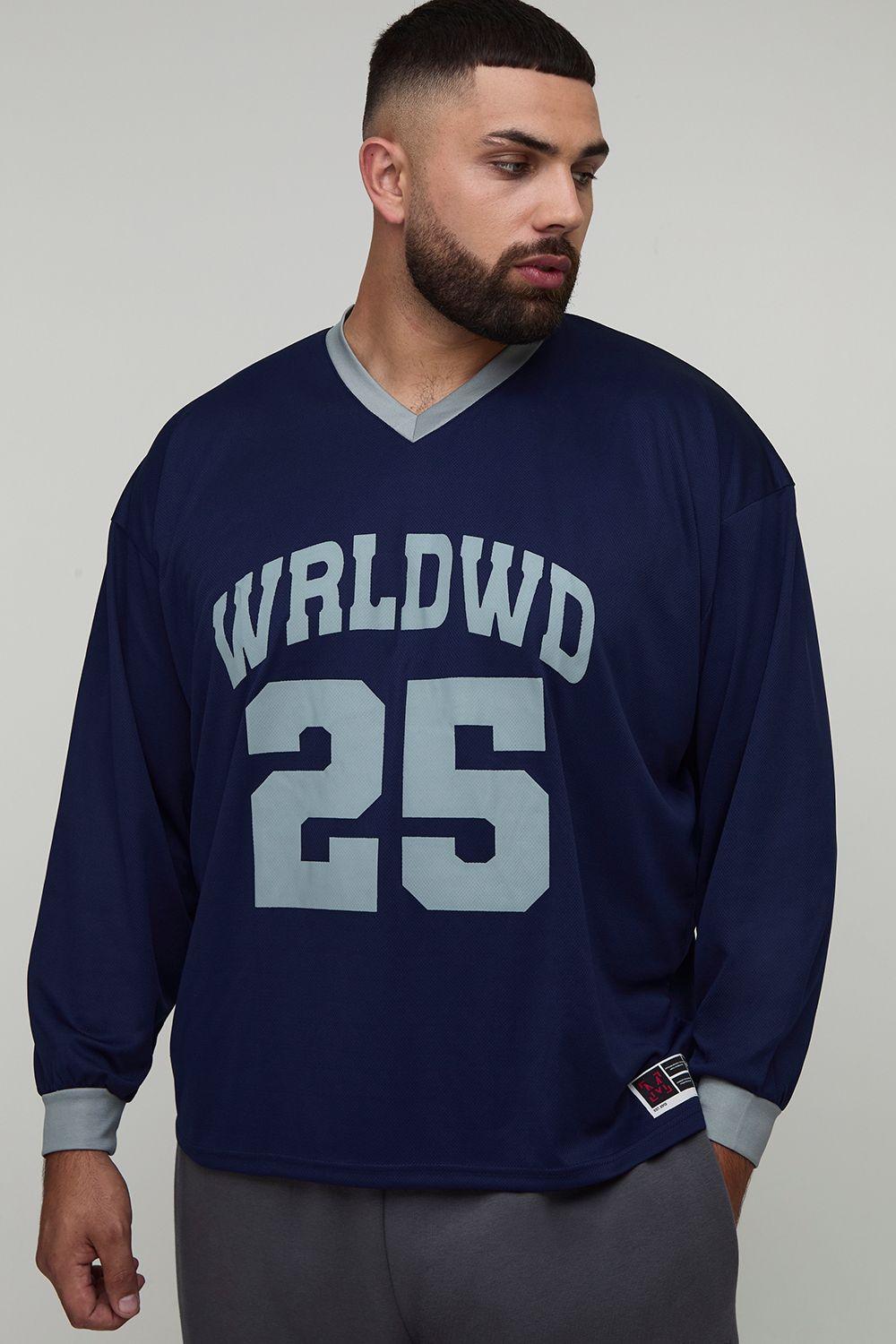 Plus Oversized WRLDWD Print Long-sleeved Sports T-Shirt by BOOHOOMAN