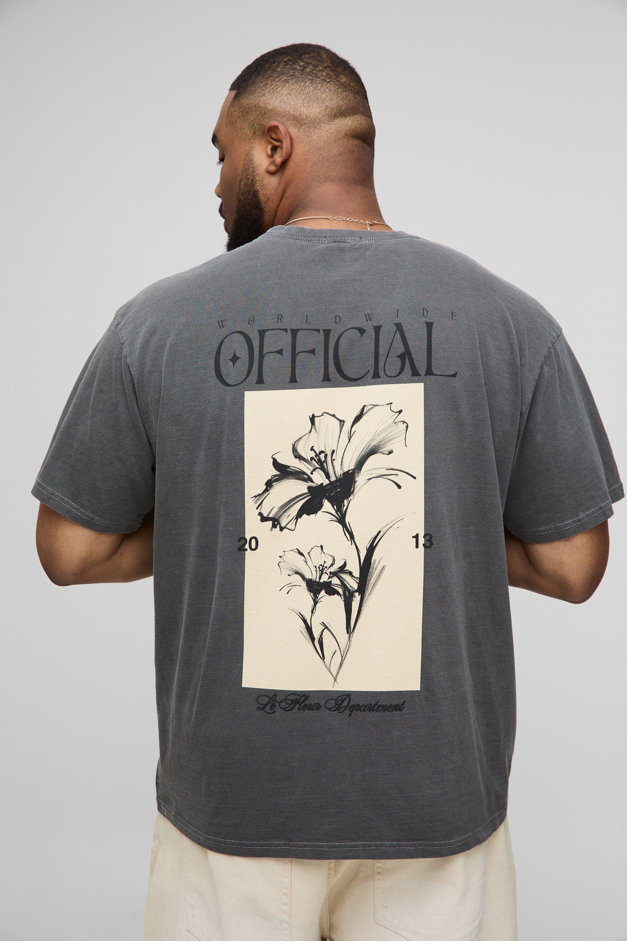 Plus Oversized Washed Official Floral Print T-Shirt by BOOHOOMAN