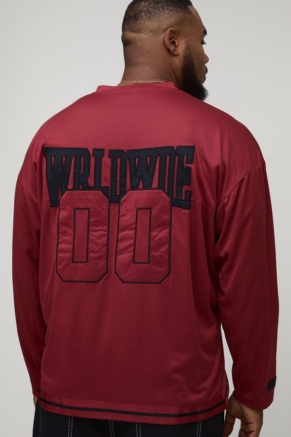 Plus Oversized Worldwide Applique Baseball Longsleeve Sports T-Shirt by BOOHOOMAN