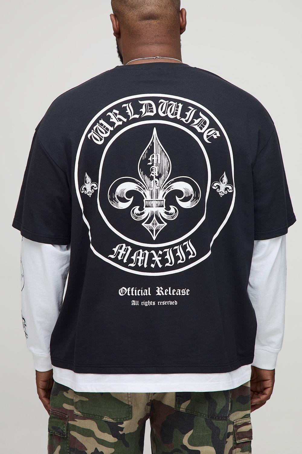 Plus Oversized Worldwide Graphic Faux Layer Heavyweight T-Shirt by BOOHOOMAN