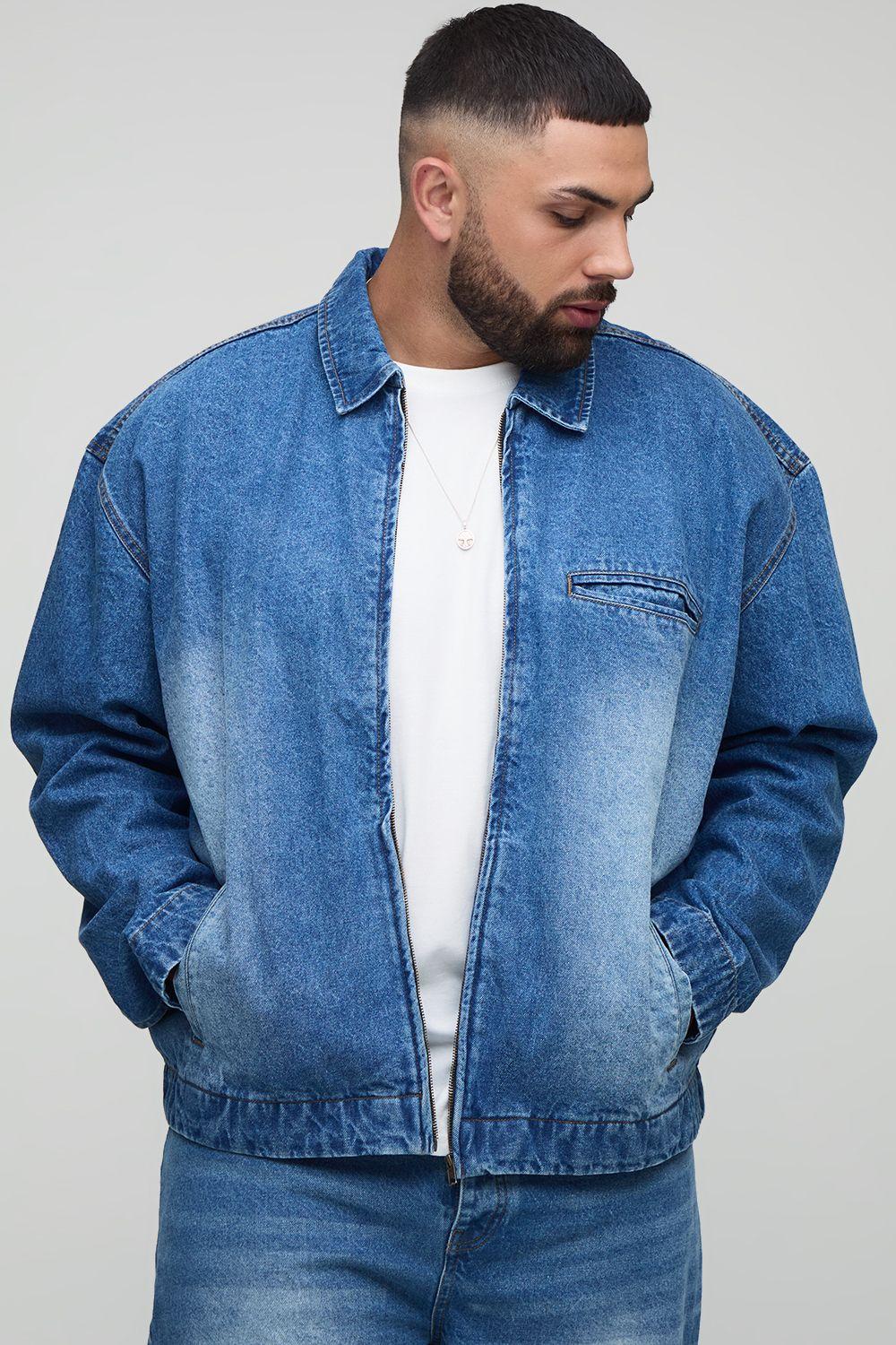 Plus Oversized Zip Up Denim Overshirt by BOOHOOMAN