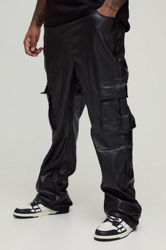 Plus PU Cargo Stacked Flared Trousers by BOOHOOMAN