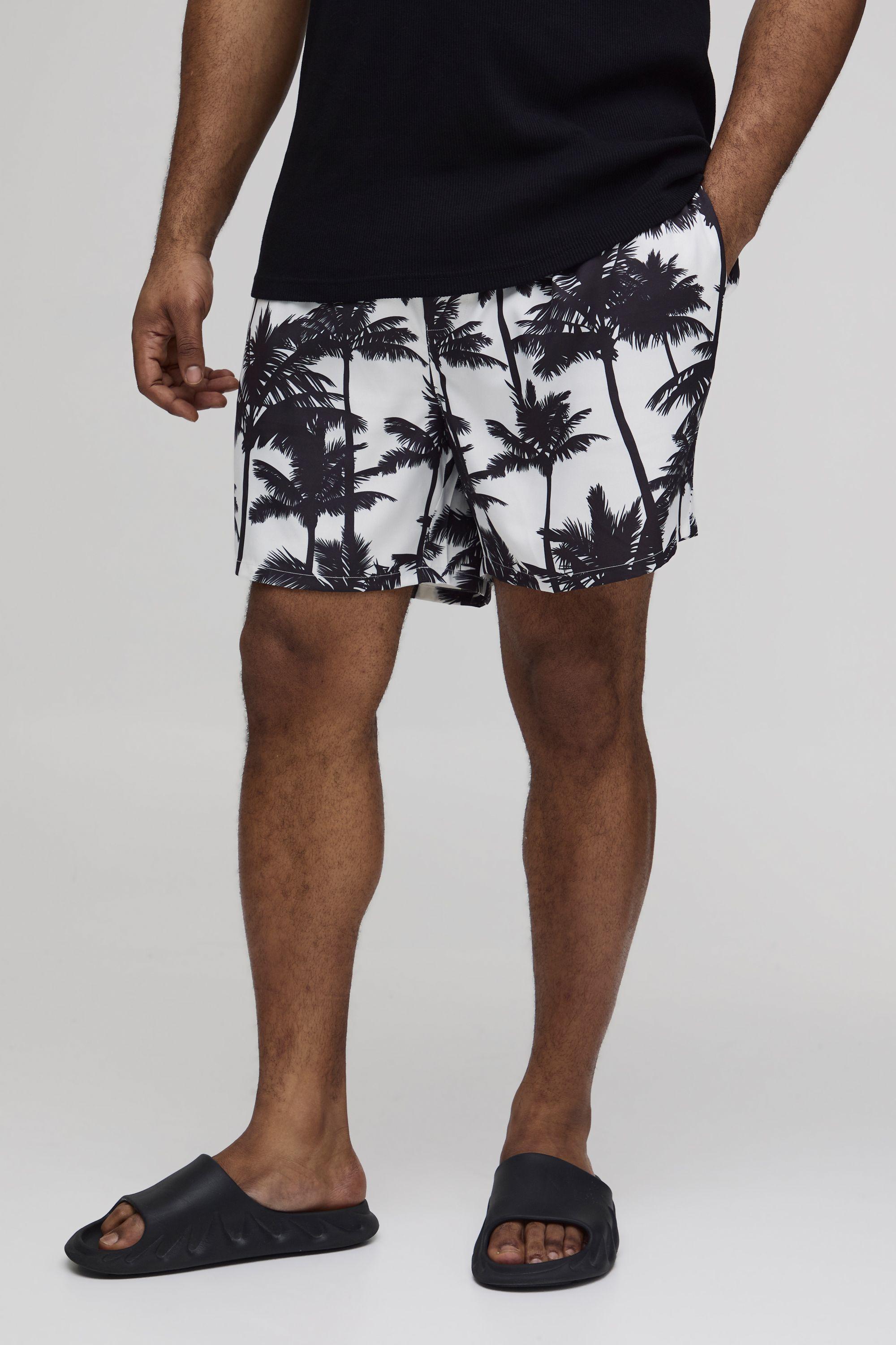 Plus Palm Tree Print Mid Length Swim Shorts by BOOHOOMAN