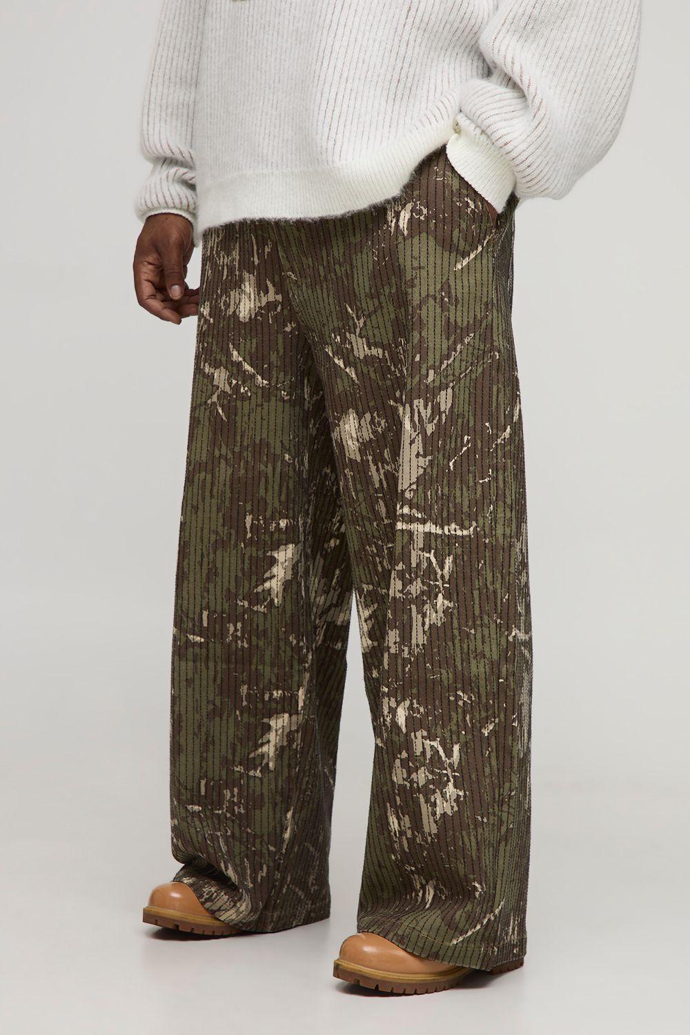 Plus Pinstripe Stitch Camo Print Baggy Fit Cargo Trousers by BOOHOOMAN Plus Pinstripe Stitch Camo Print Baggy Fit Cargo Trousers by BOOHOOMAN