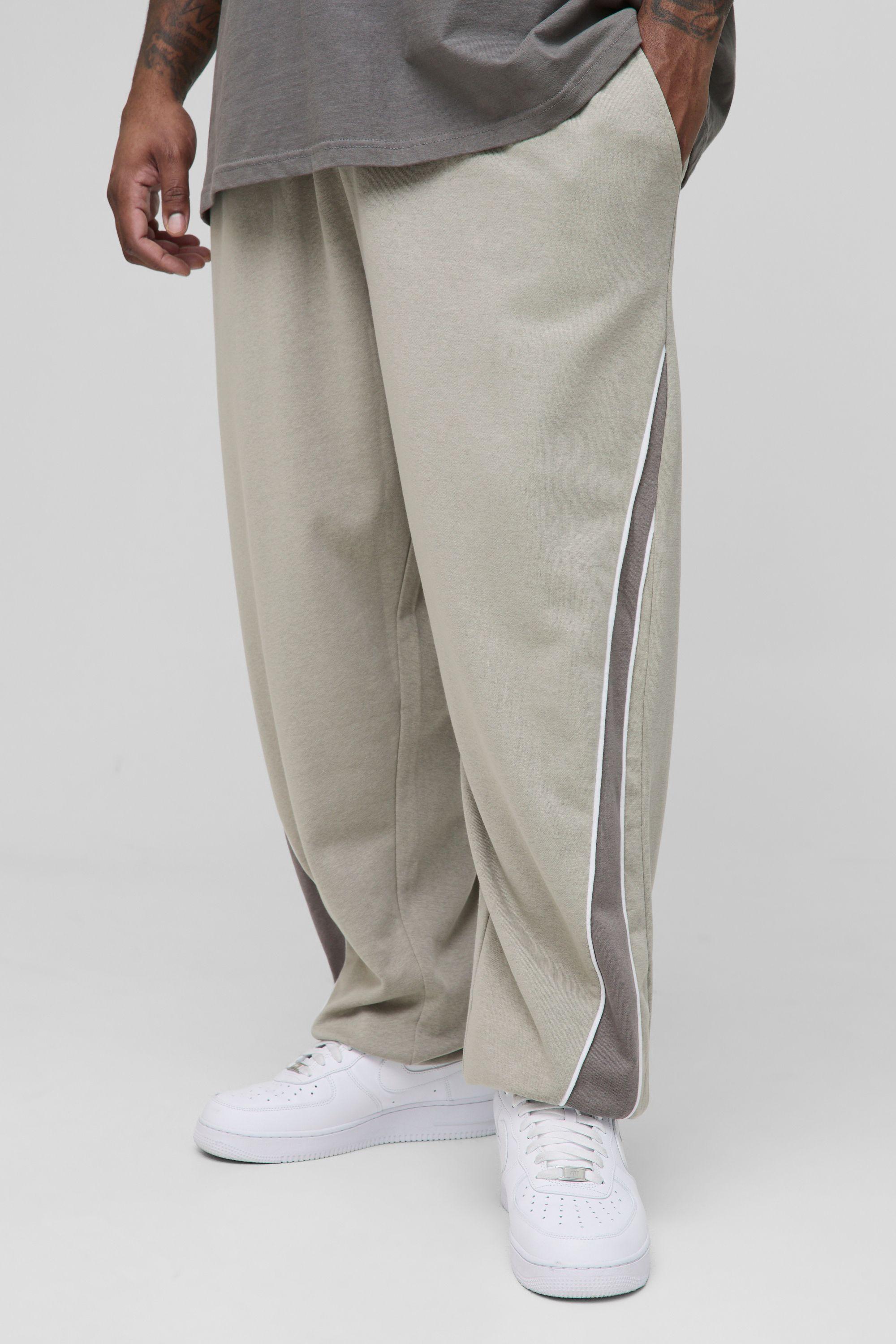 Plus Piping Detail Loopback Oversized Gusset Joggers by BOOHOOMAN