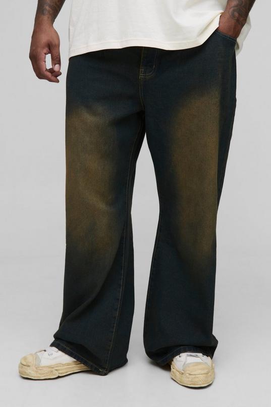 Plus Pleat Front Relaxed Flared Jeans by BOOHOOMAN