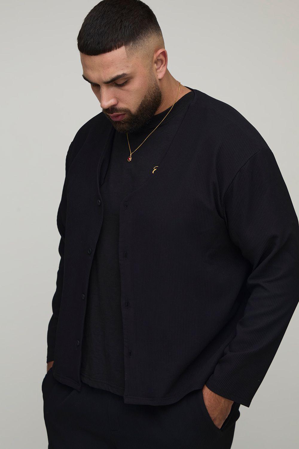 Plus Pleated Oversized Boxy Collarless Shirt by BOOHOOMAN