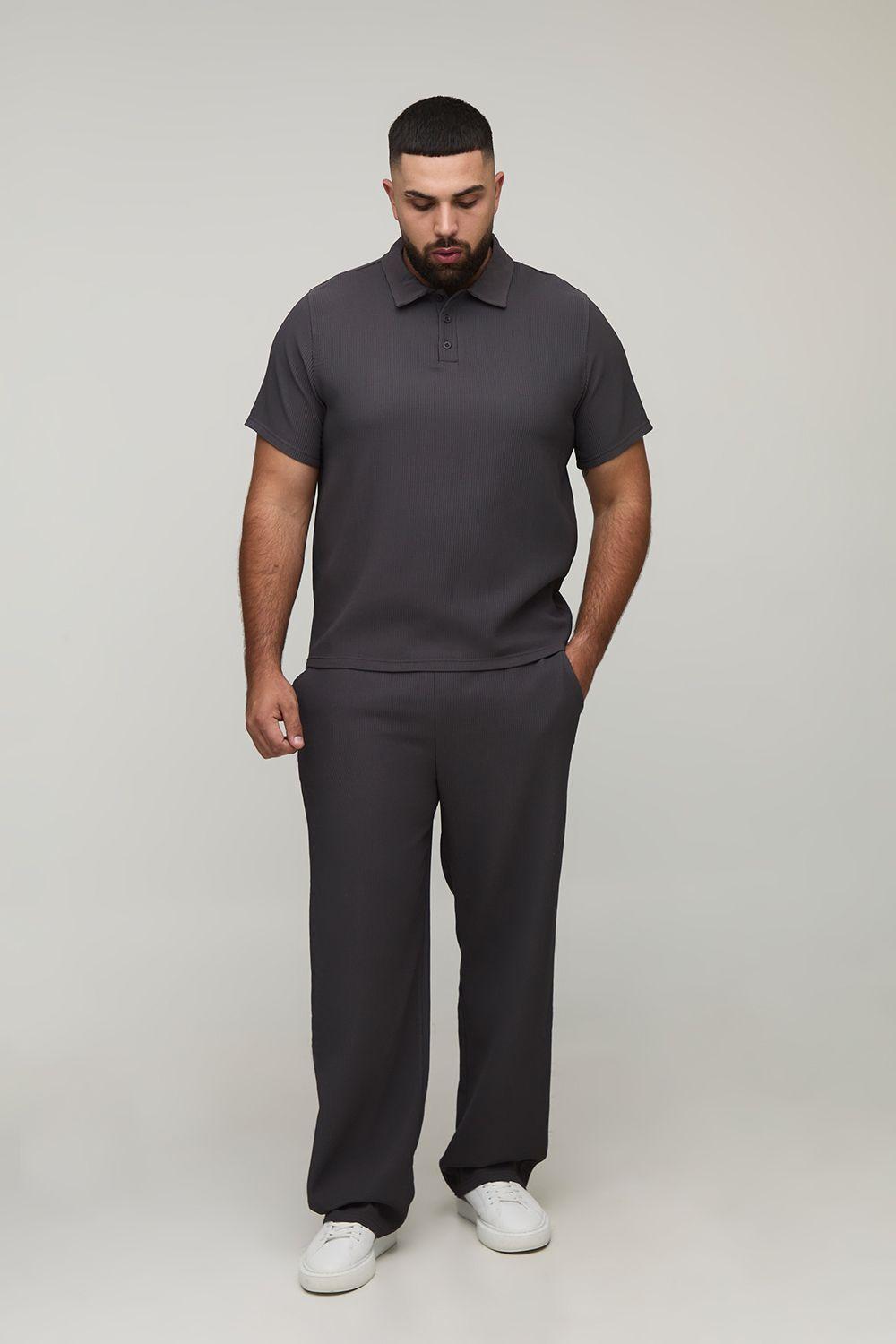 Plus Pleated Regular Fit Polo & Tapered Trouser Set by BOOHOOMAN