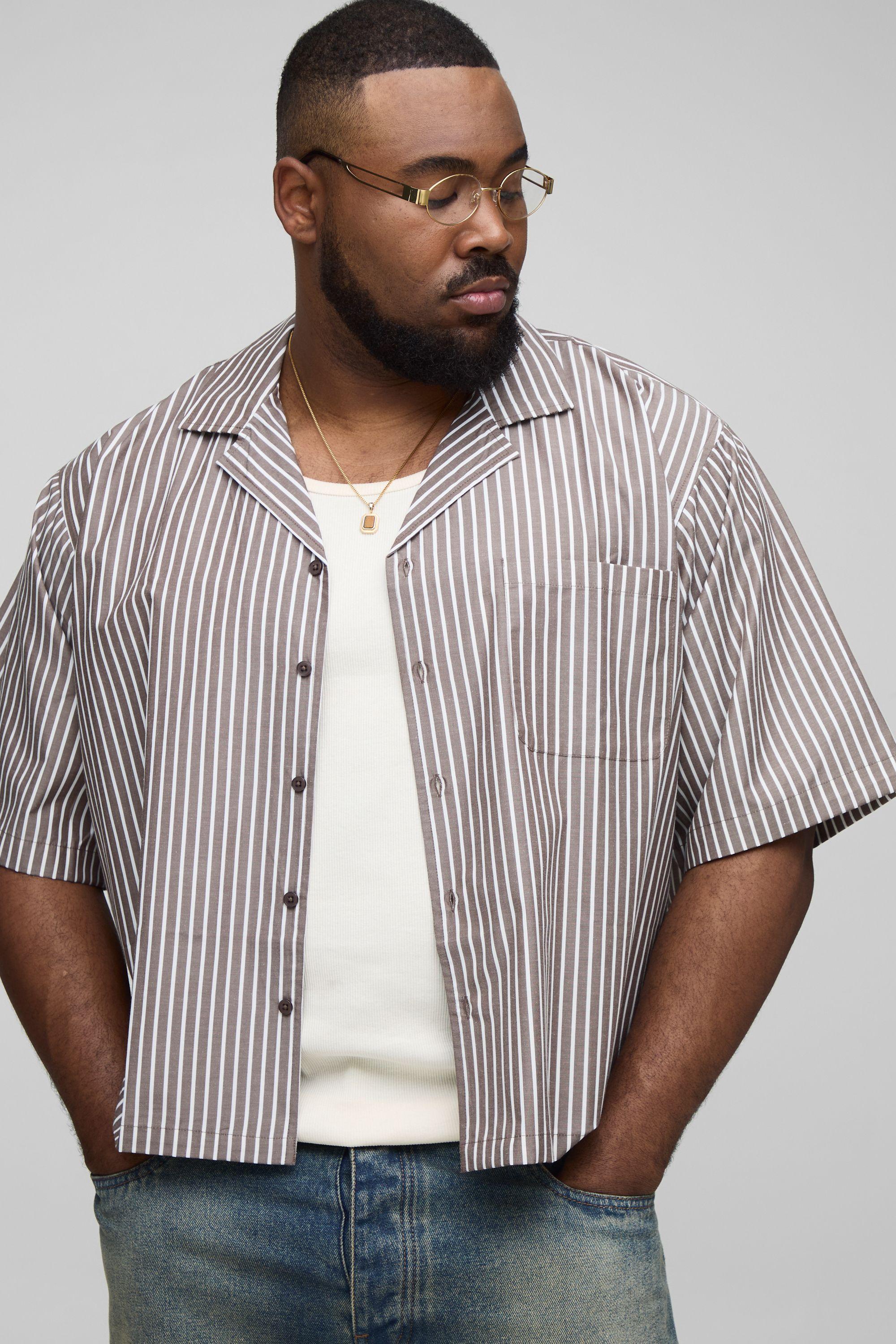 Plus Poplin Stripe Boxy Oversized Shirt by BOOHOOMAN