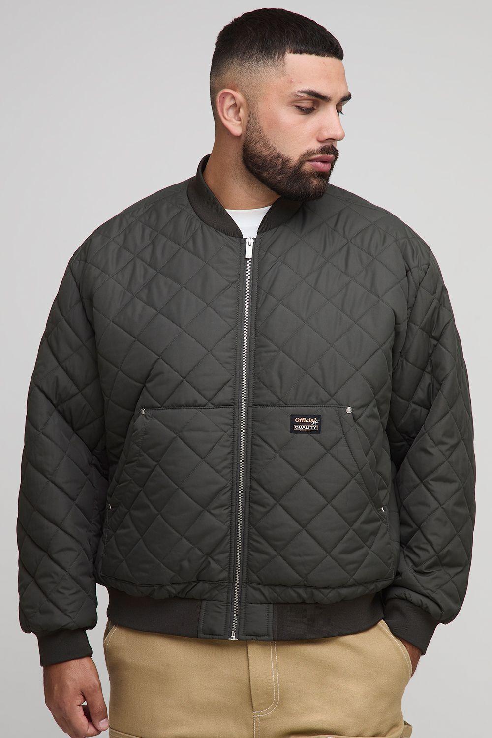 Plus Quilted Carpenter Pocket Regular Fit Bomber Jacket by BOOHOOMAN Plus Quilted Carpenter Pocket Regular Fit Bomber Jacket by BOOHOOMAN