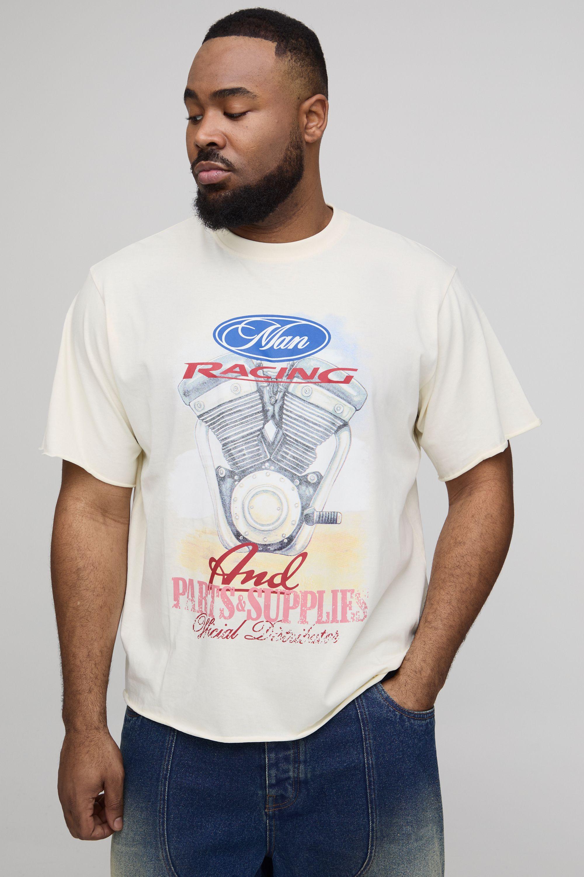 Plus Regular Fit Car Engine Graphic Washed T-Shirt by BOOHOOMAN