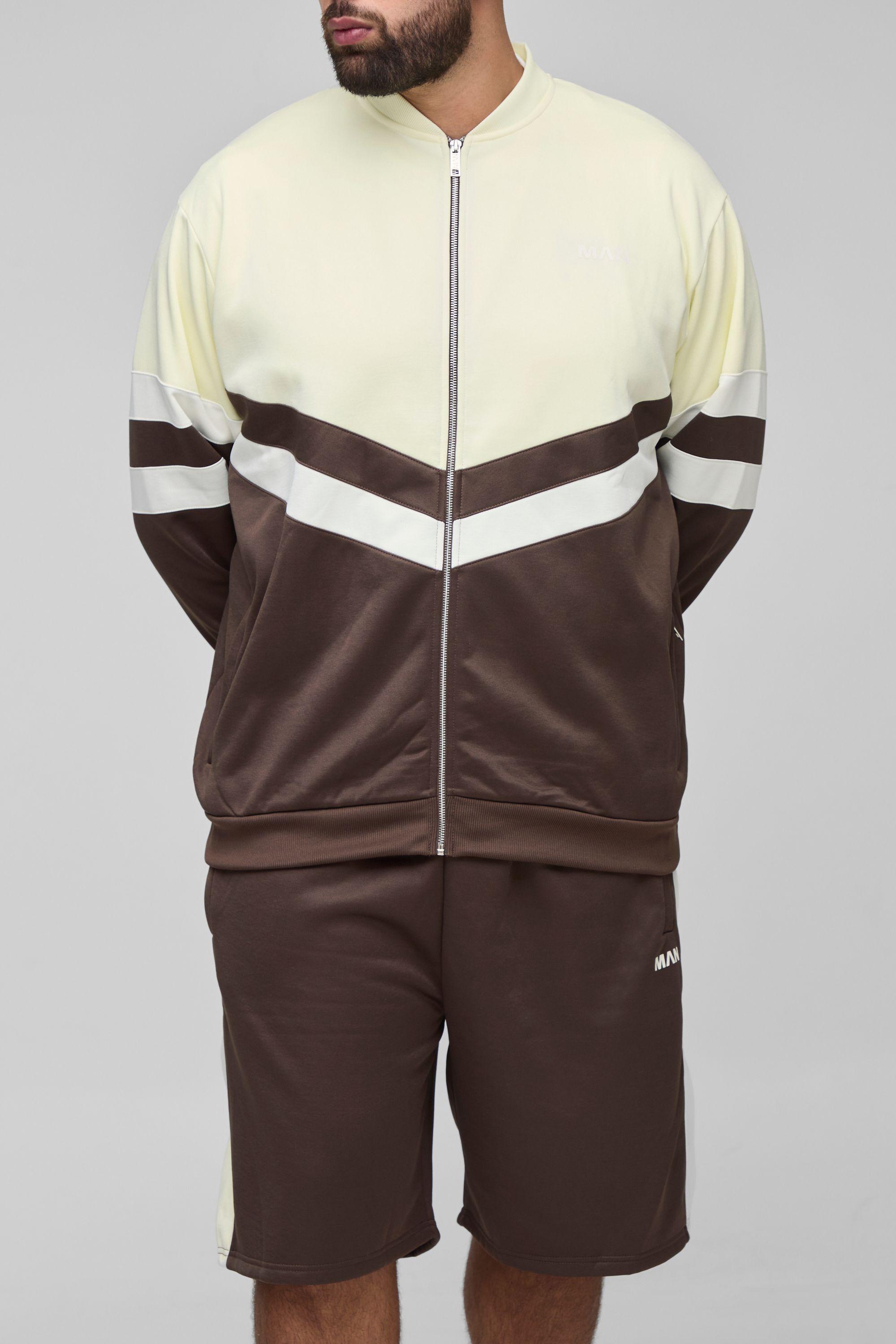 Plus Regular Fit Embroidered Sports Short Tracksuit by BOOHOOMAN