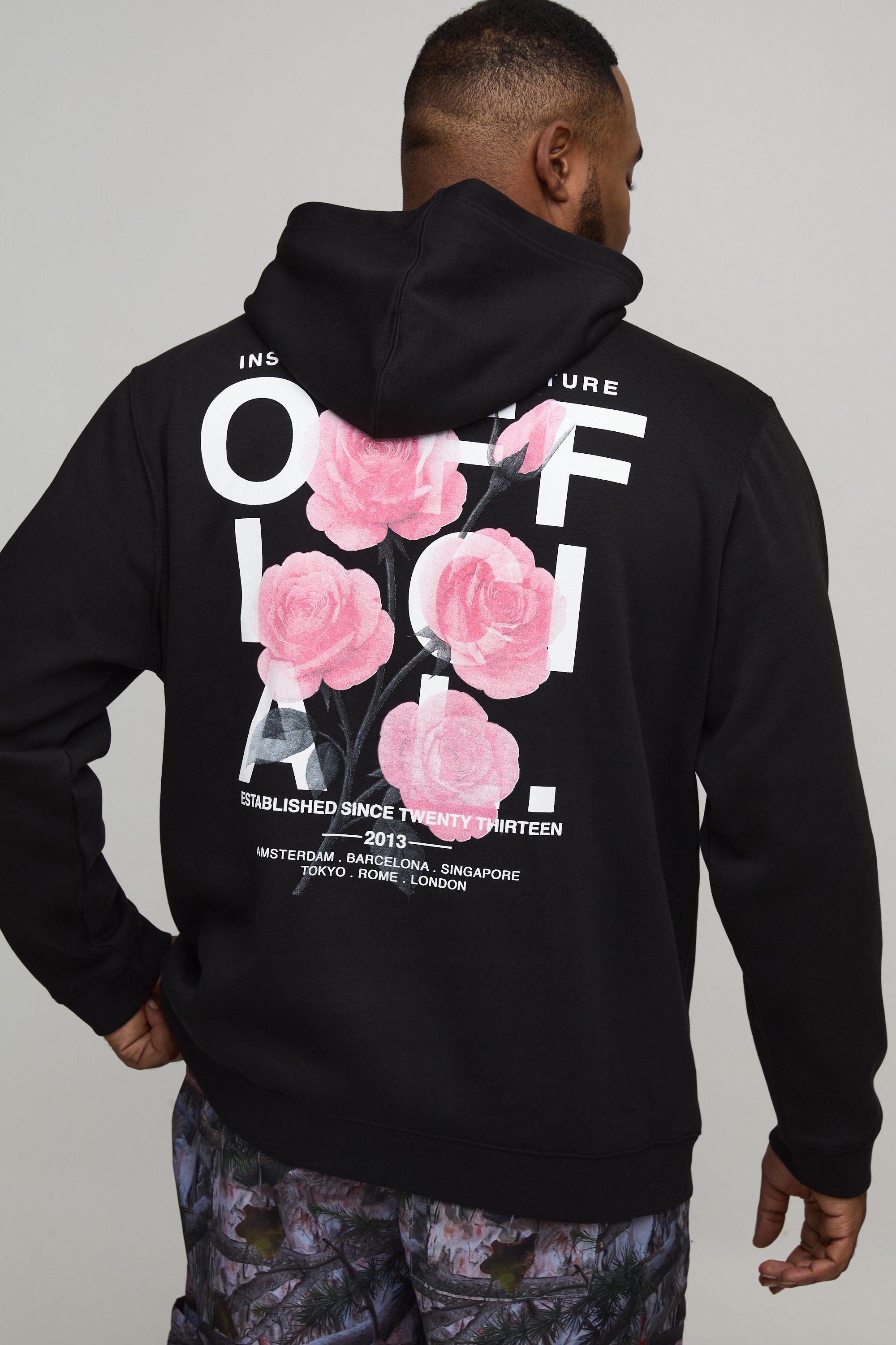 Plus Regular Fit Official Floral Printed Hoodie by BOOHOOMAN
