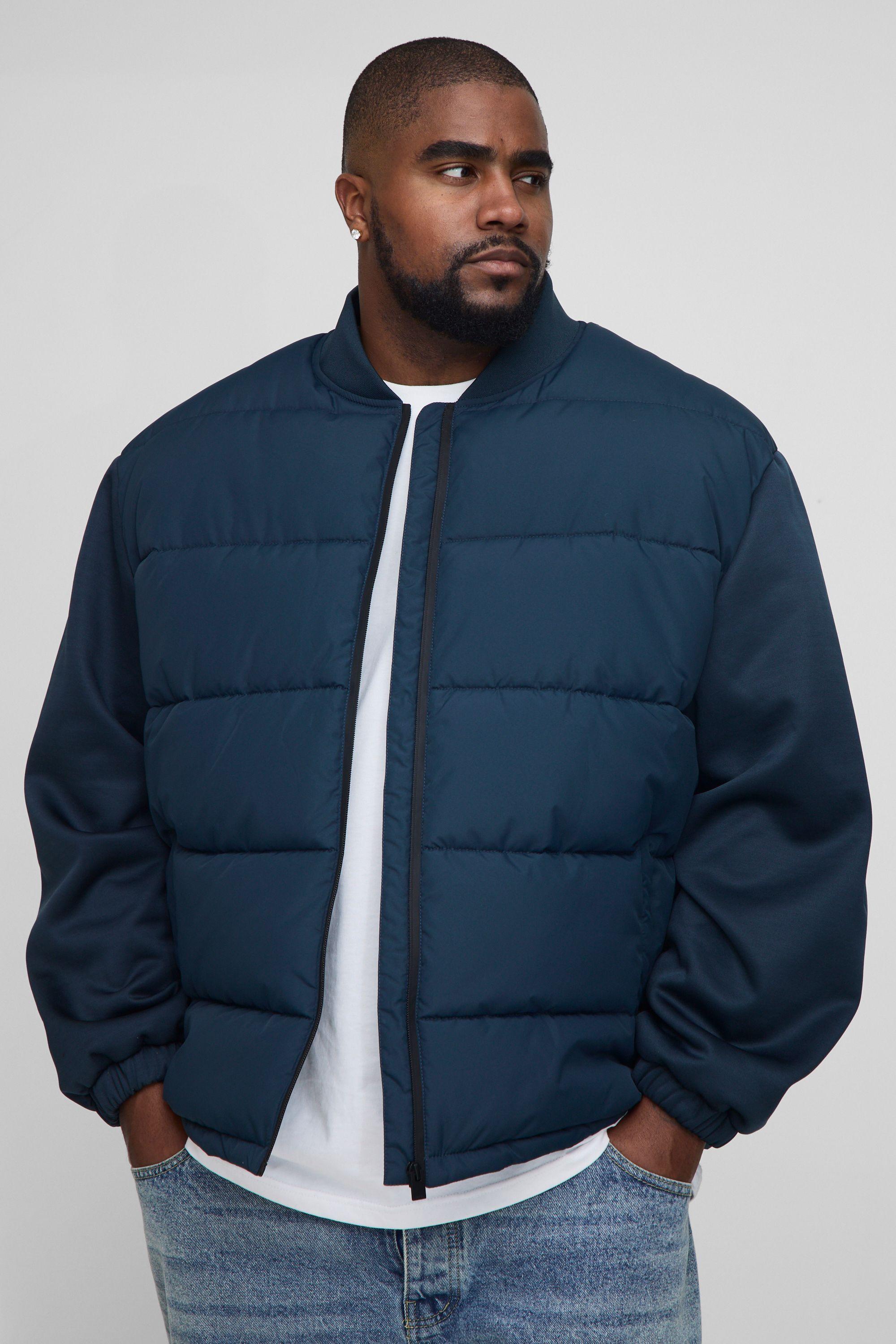 Plus Regular Fit Quilted Scuba Sleeve Puffer by BOOHOOMAN