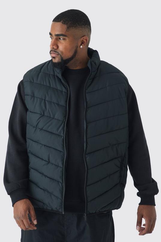 Plus Regular Fit Quilted Zip Through Funnel Neck Gilet In Black by BOOHOOMAN Plus Regular Fit Quilted Zip Through Funnel Neck Gilet In Black by BOOHOOMAN