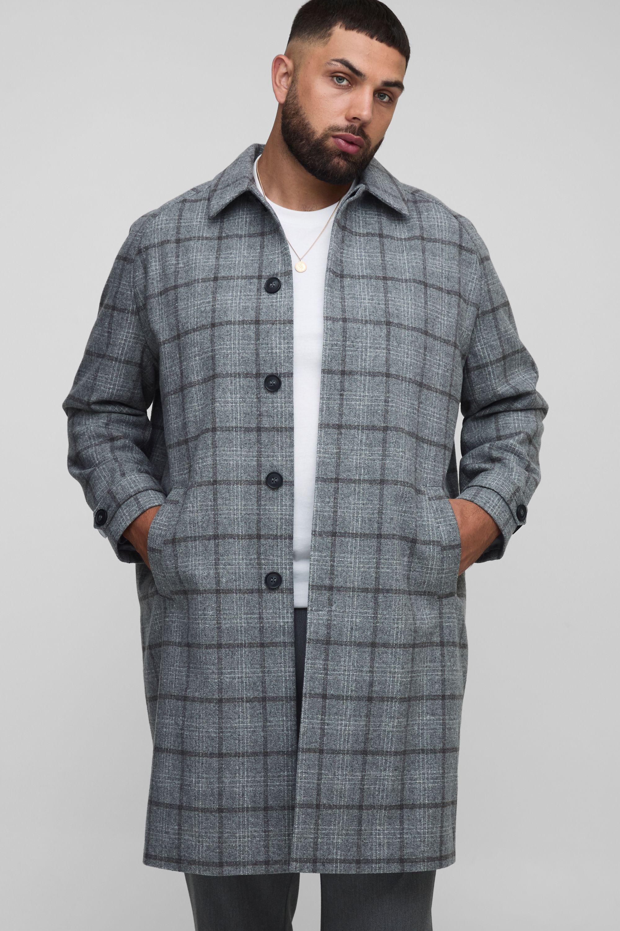 Plus Regular Fit Raglan Single Breasted Check Collar Buckle Car Coat by BOOHOOMAN Plus Regular Fit Raglan Single Breasted Check Collar Buckle Car Coat by BOOHOOMAN