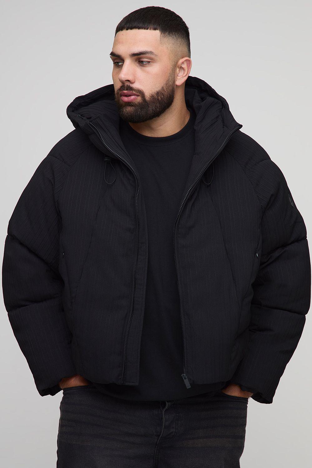 Plus Regular Fit Textured Curved Panel Puffer Jacket by BOOHOOMAN