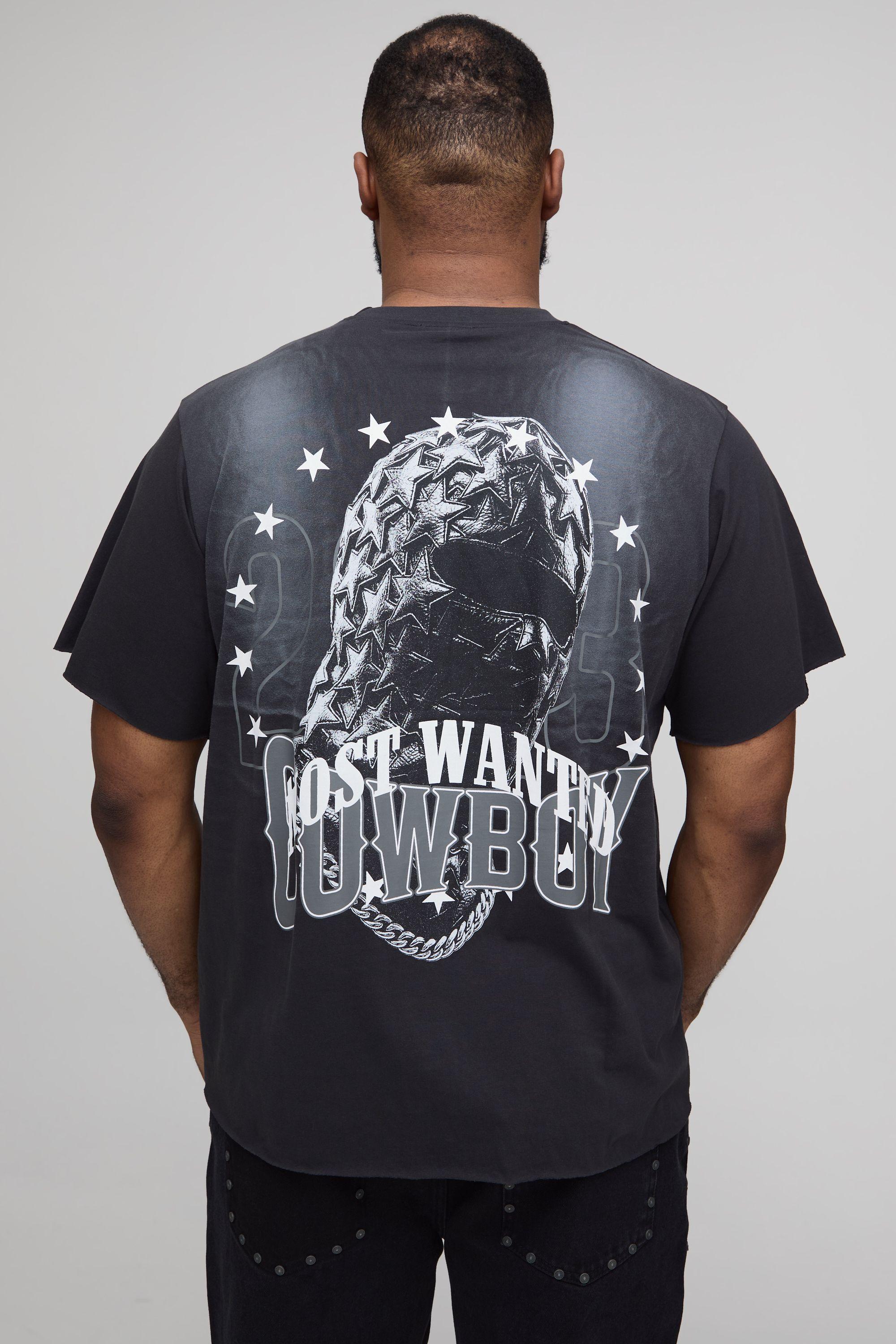 Plus Regular Fit Washed Most Wanted Mask T-Shirt by BOOHOOMAN