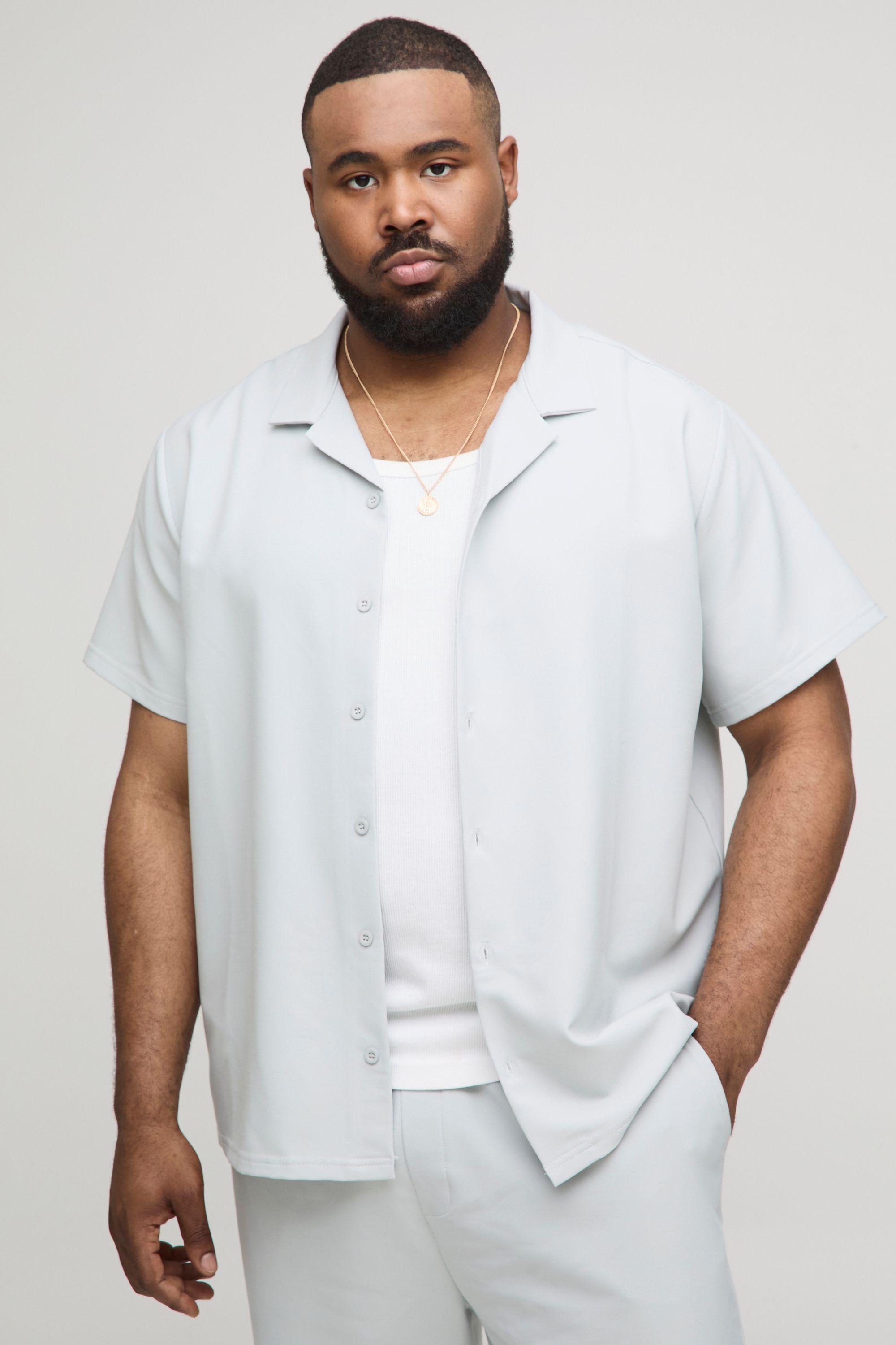 Plus Regular Technical Stretch Revere Shirt by BOOHOOMAN