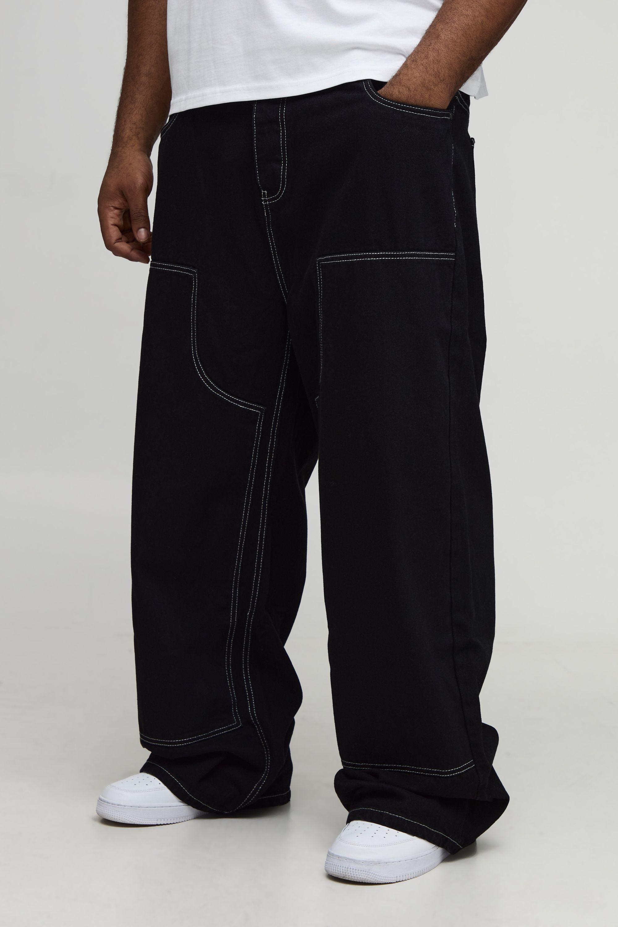 Plus Relaxed Contrast Stitch Worker Jeans by BOOHOOMAN