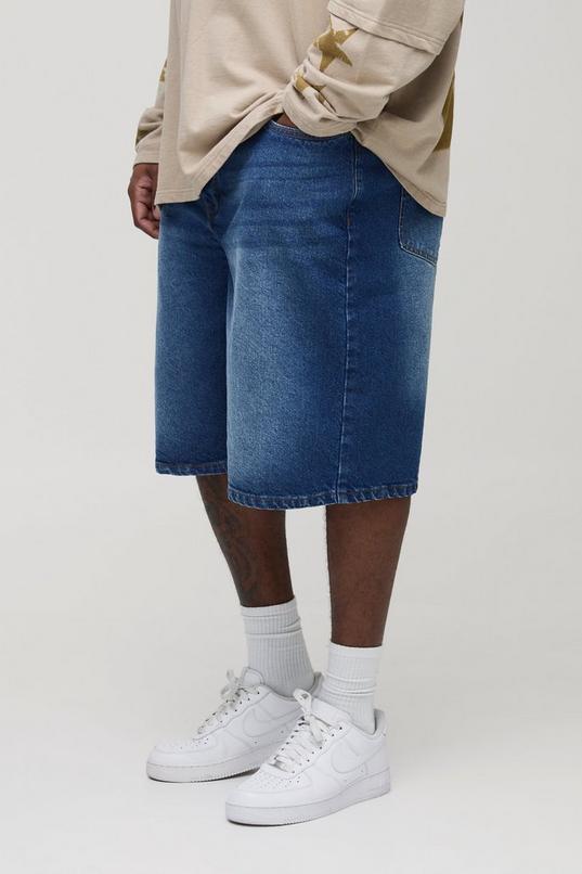 Plus Relaxed Fit Denim Jorts by BOOHOOMAN