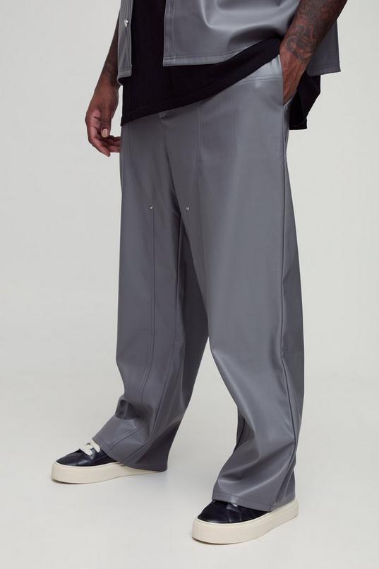 Plus Relaxed Fit Fixed Waistband PU Worker Panel Trousers by BOOHOOMAN