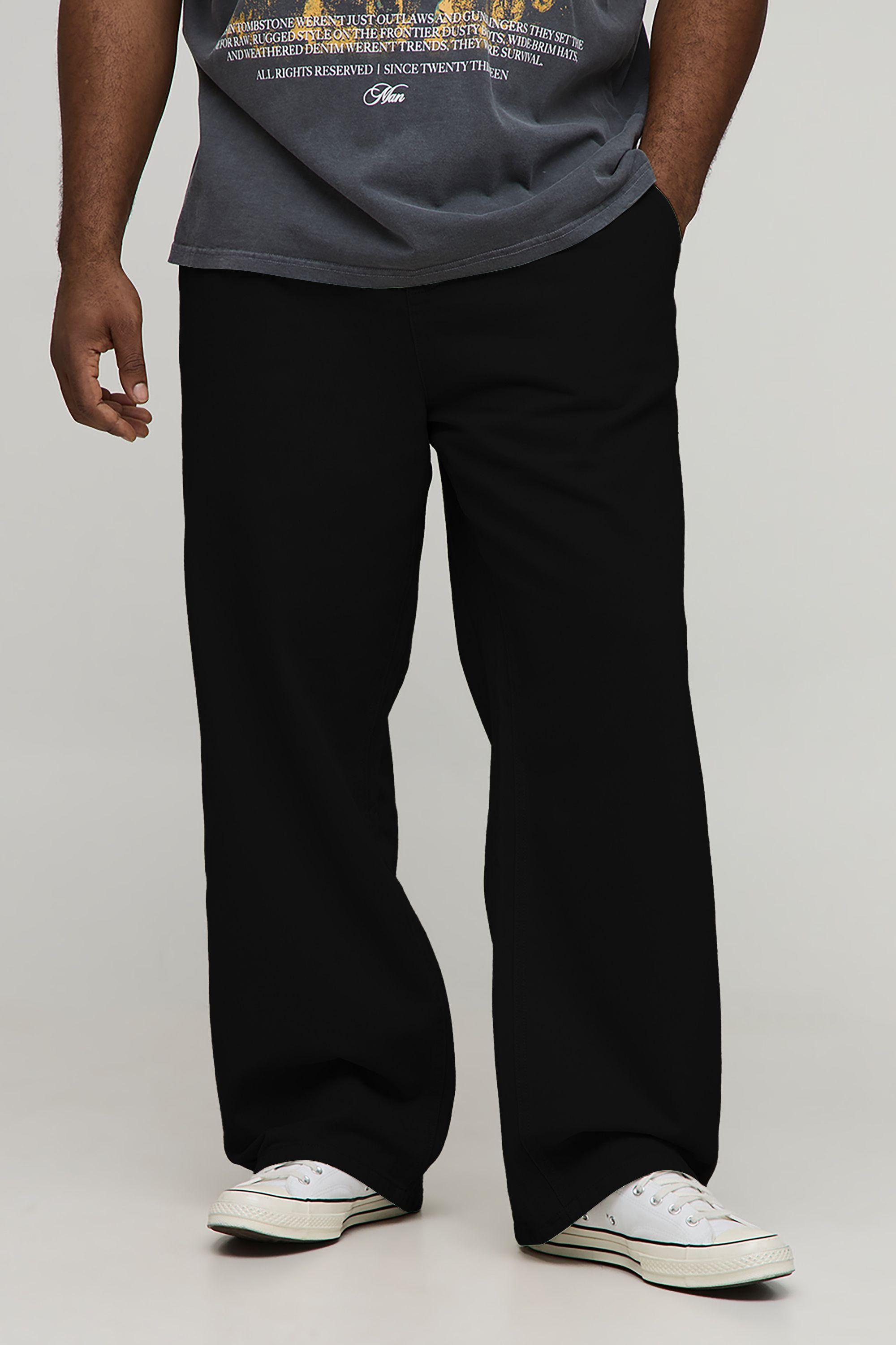 Plus Relaxed Fit Half & Half Waistband Washed Twill Trouser by BOOHOOMAN Plus Relaxed Fit Half & Half Waistband Washed Twill Trouser by BOOHOOMAN