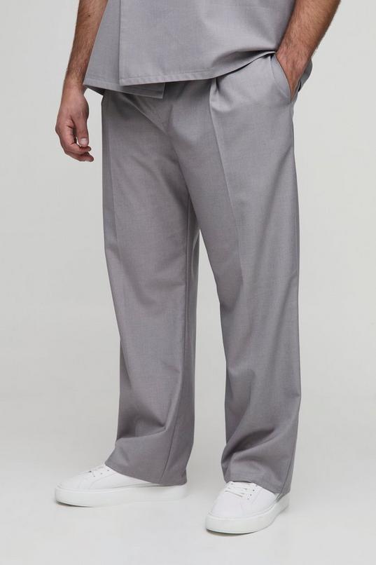 Plus Relaxed Fit Tailored Belted Pleat Trousers by BOOHOOMAN Plus Relaxed Fit Tailored Belted Pleat Trousers by BOOHOOMAN