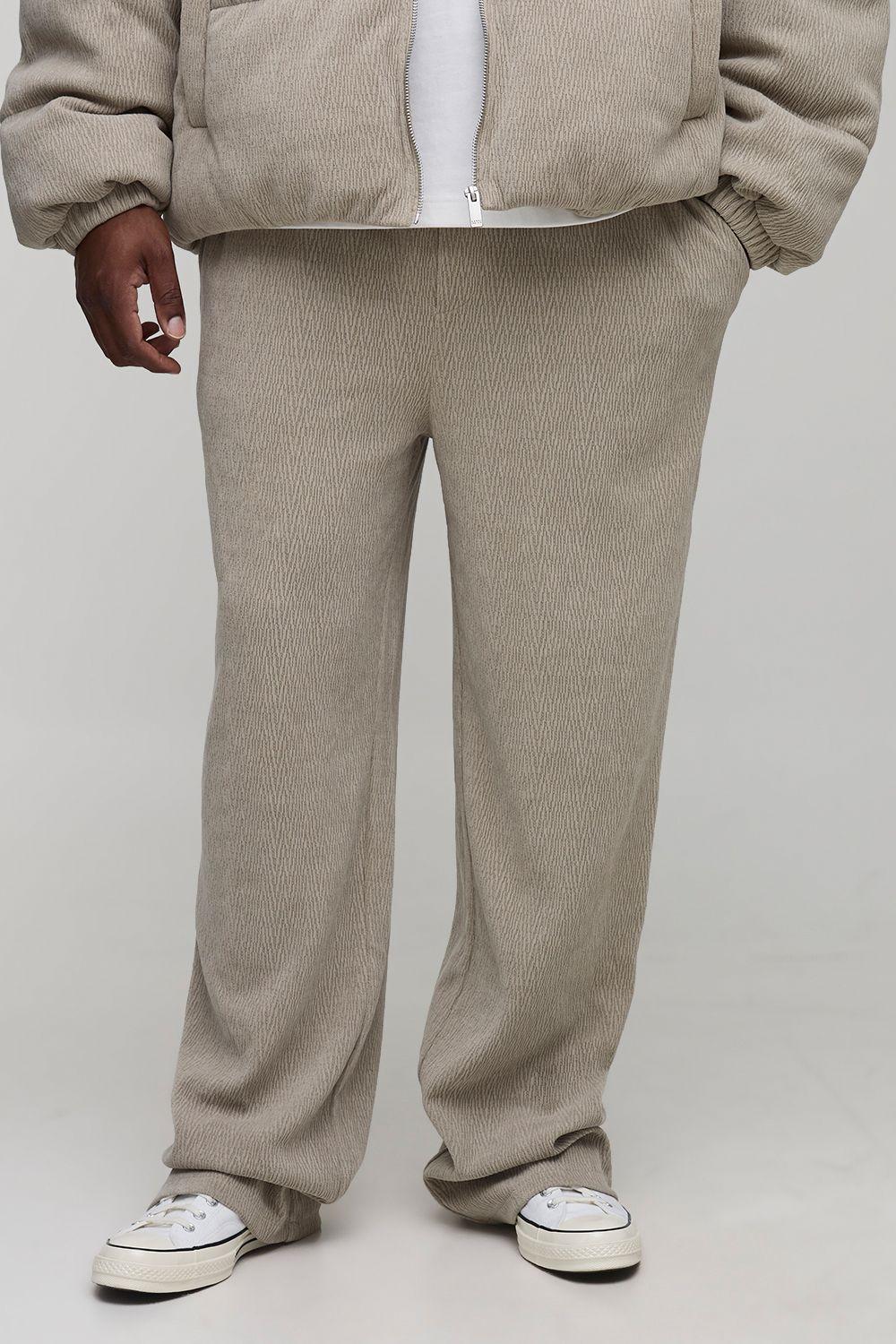 Plus Relaxed Fit Textured Faux Suede Stacked Trousers by BOOHOOMAN