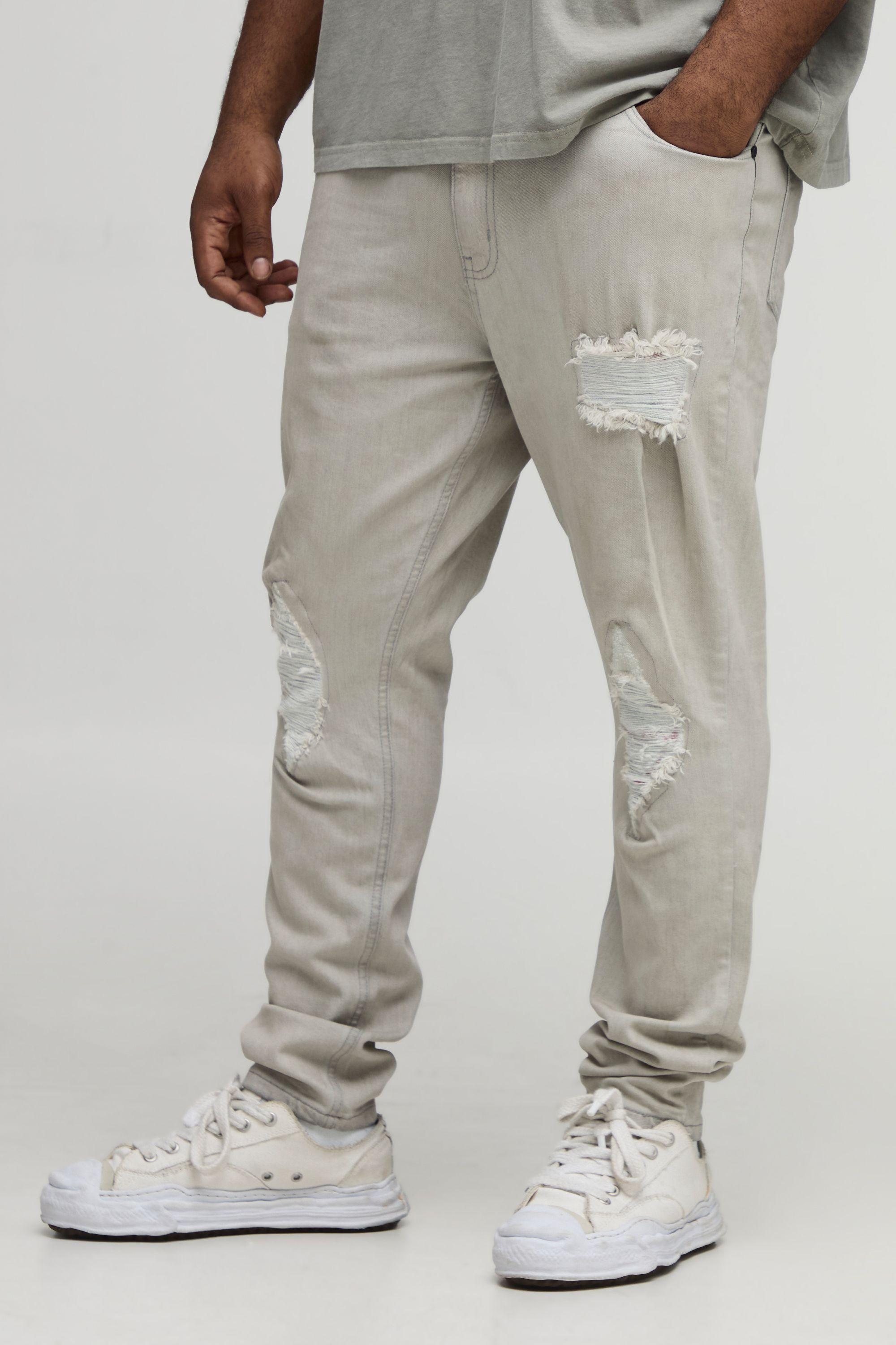 Plus Skinny Fit Rip & Repair Embroidery Denim Jeans by BOOHOOMAN