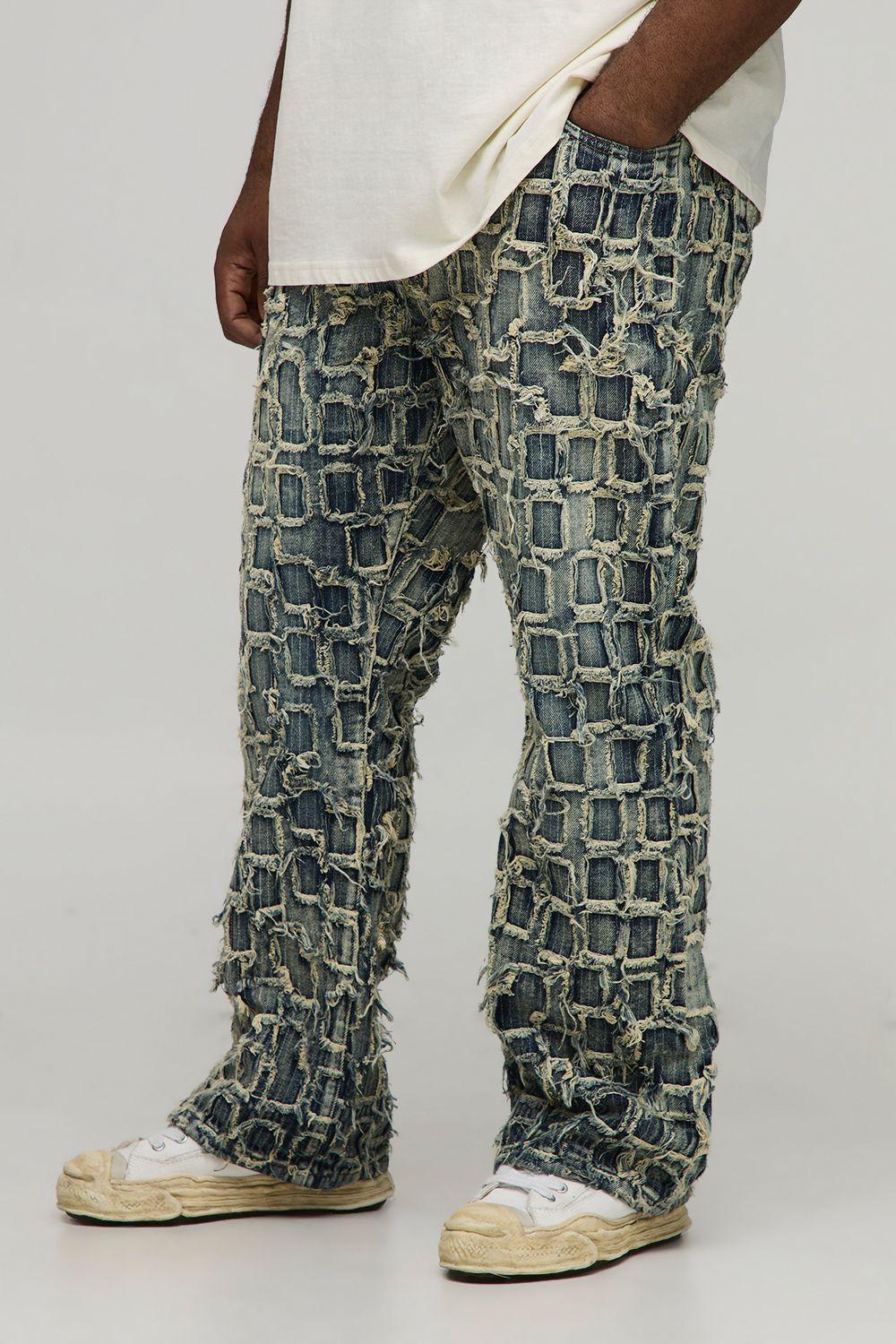 Plus Slim Flared Distressed Washed Jeans by BOOHOOMAN