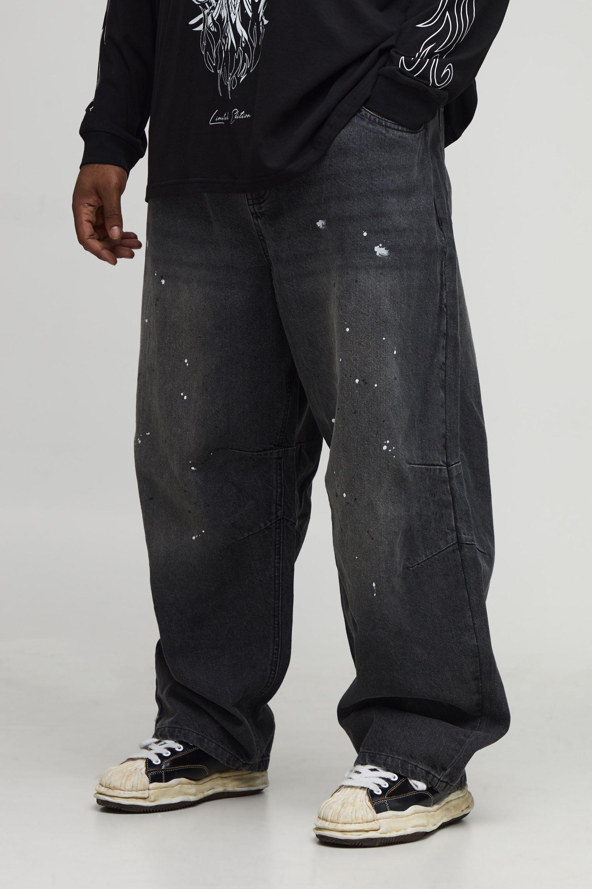 Plus Spray Washed Paint Splatter Balloon Jeans by BOOHOOMAN
