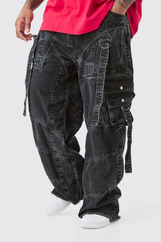 Plus Strap & Buckle Detail Baggy Fit Jeans by BOOHOOMAN