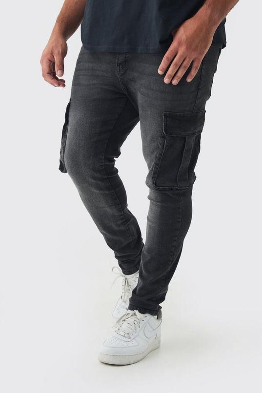 Plus Stretch Skinny Fit Cargo Jeans by BOOHOOMAN