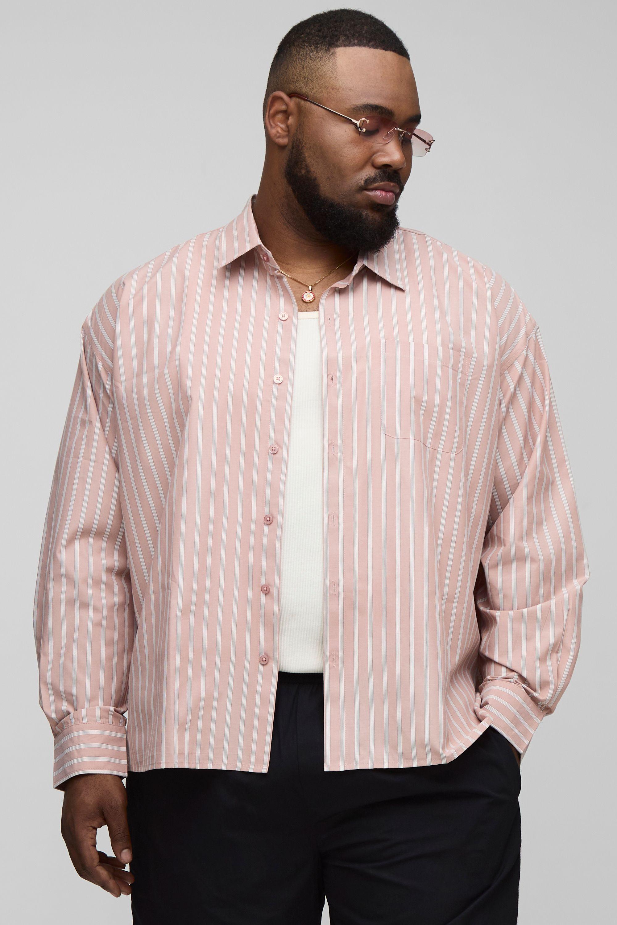 Plus Stripe Oversized Boxy Long Sleeve Shirt by BOOHOOMAN Plus Stripe Oversized Boxy Long Sleeve Shirt by BOOHOOMAN