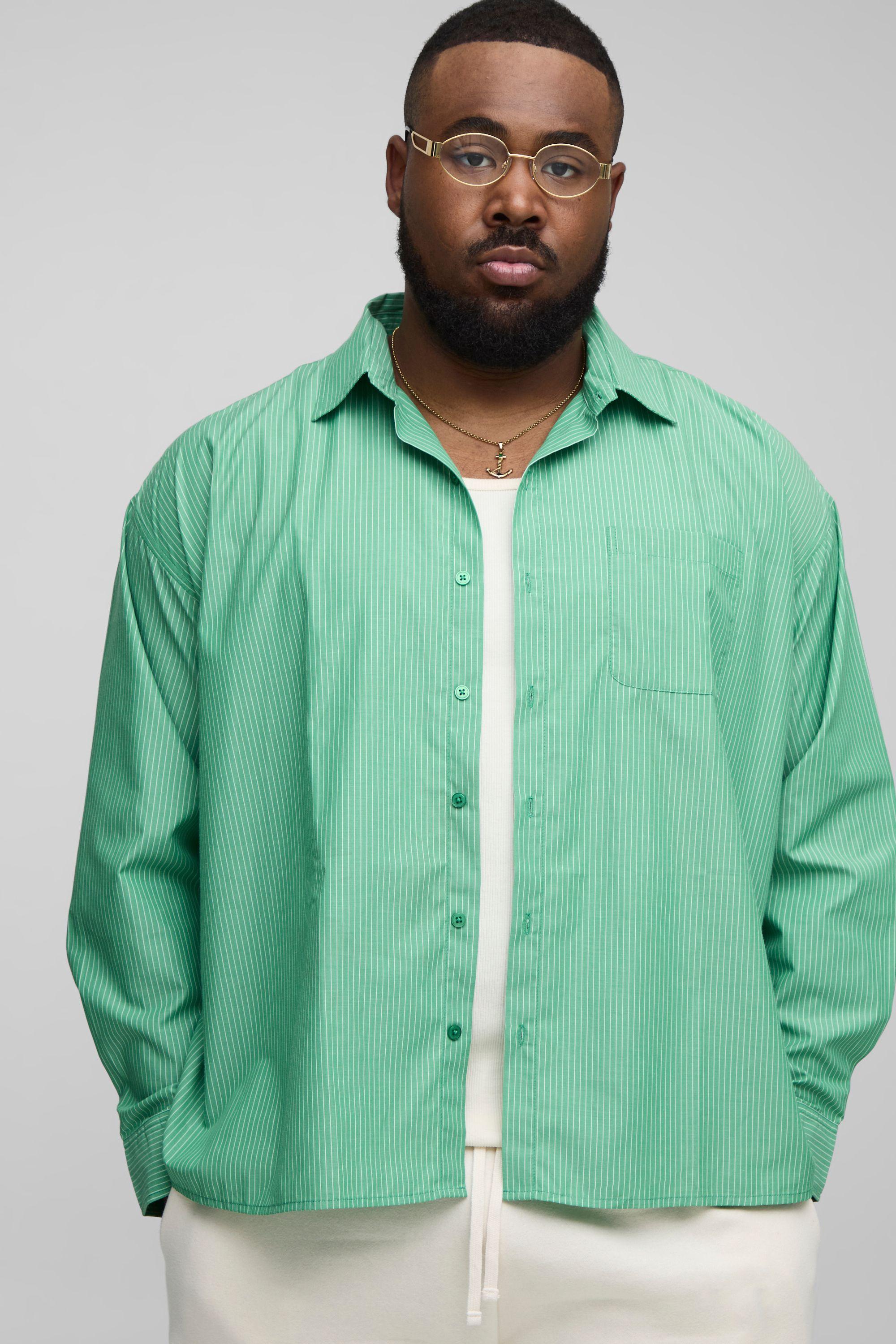 Plus Stripe Oversized Long Sleeve Shirt by BOOHOOMAN