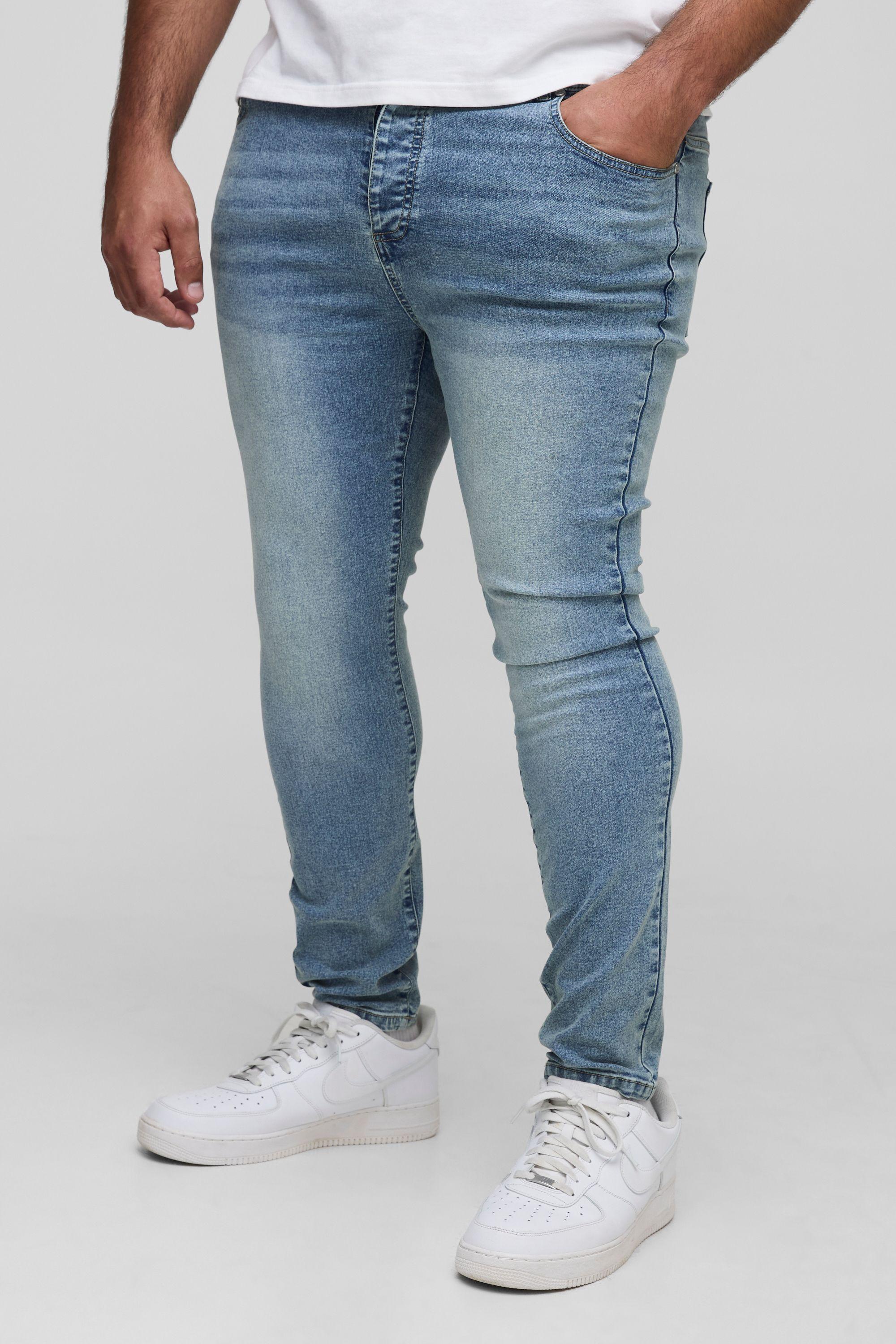 Plus Super Skinny Stretch Extreme Washed Jeans by BOOHOOMAN