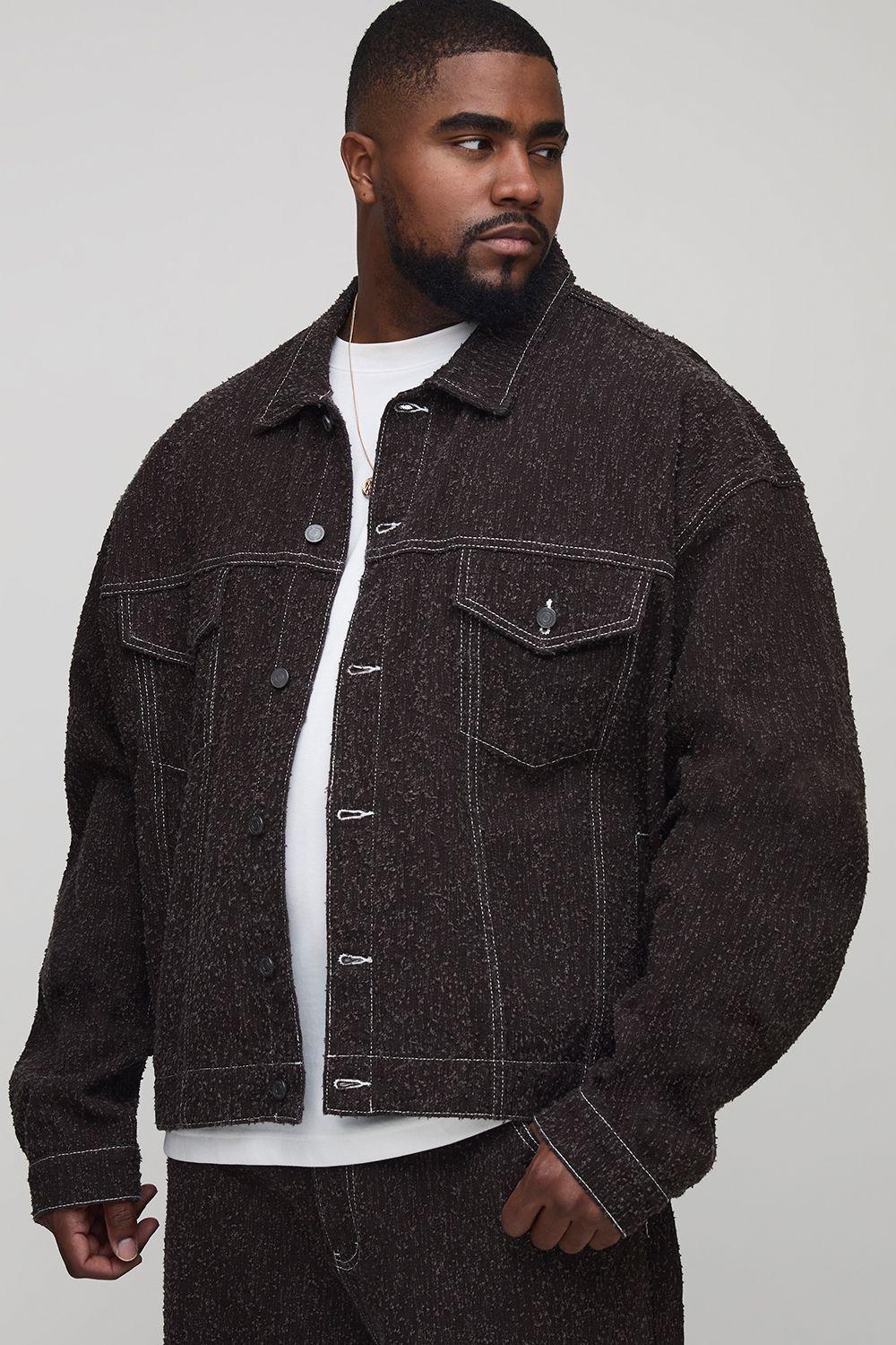 Plus Textured Denim Boxy Oversized Denim Jacket by BOOHOOMAN