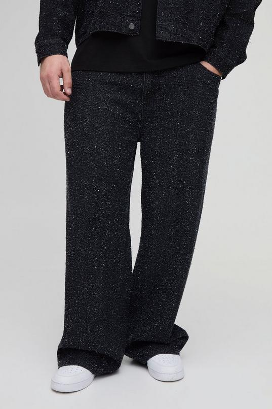 Plus Textured Denim Relaxed Fit Jeans by BOOHOOMAN