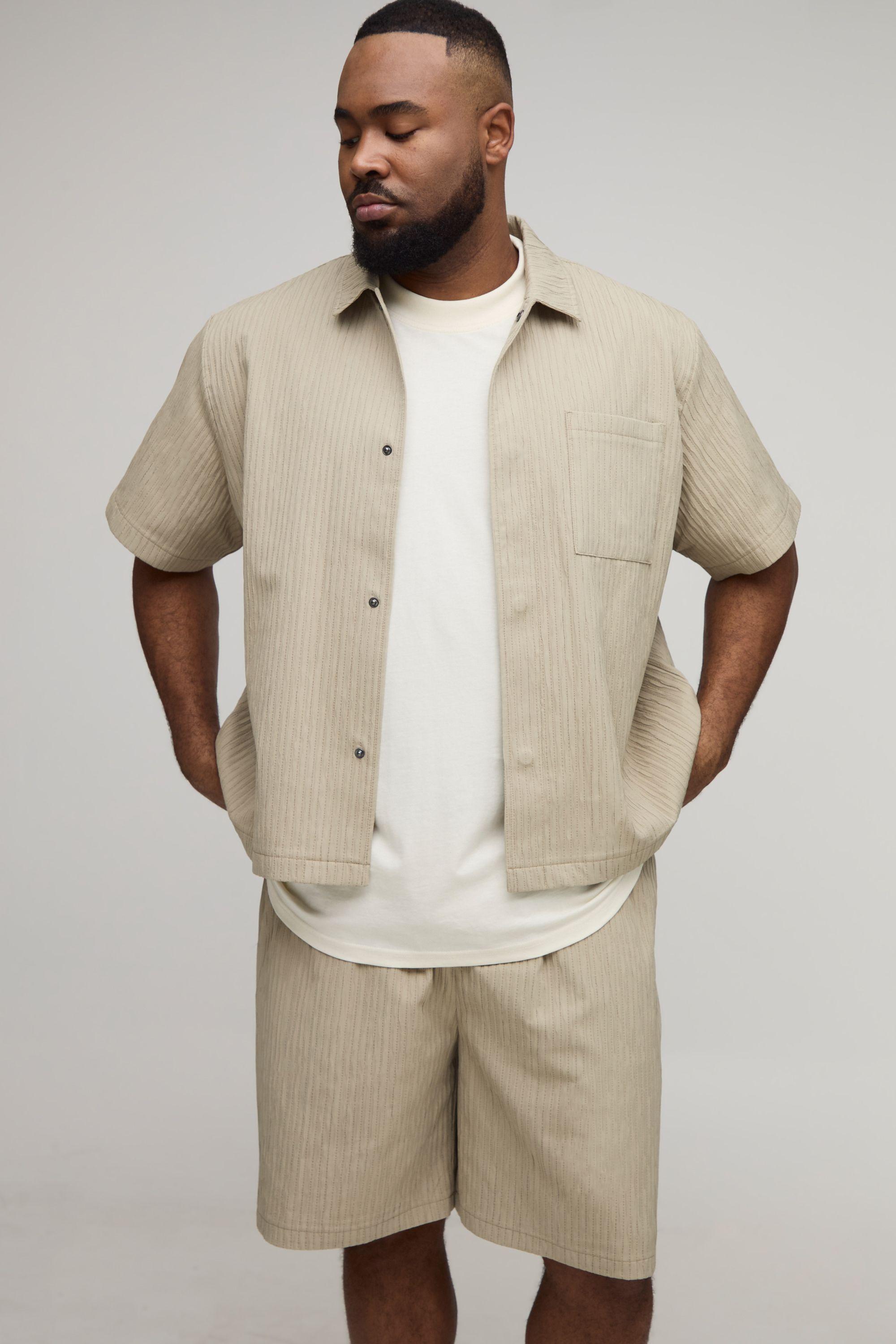 Plus Textured Oversized Boxy Shirt & Relaxed Short Set by BOOHOOMAN