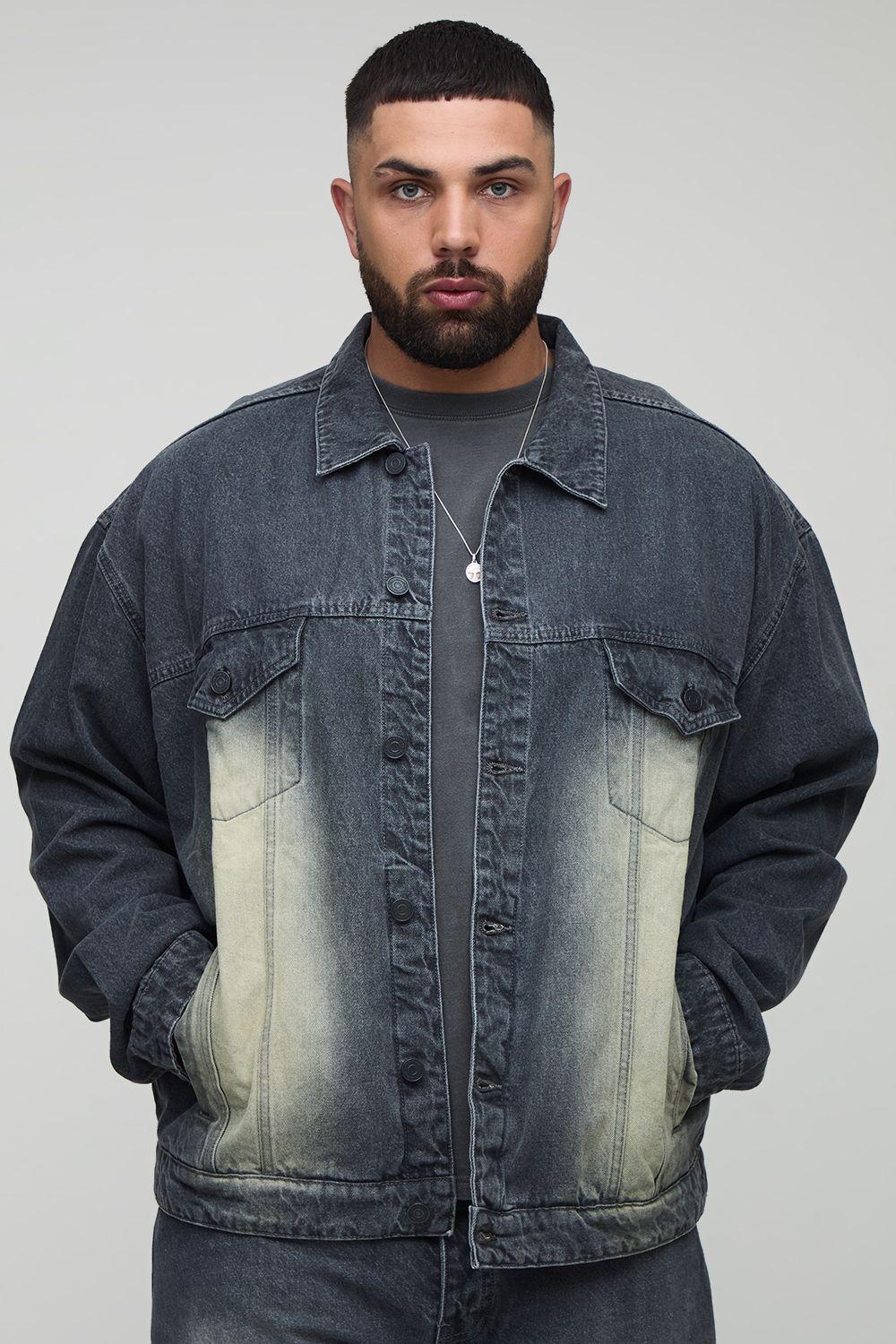 Plus Tinted Washed Boxy Oversized Denim Jacket by BOOHOOMAN