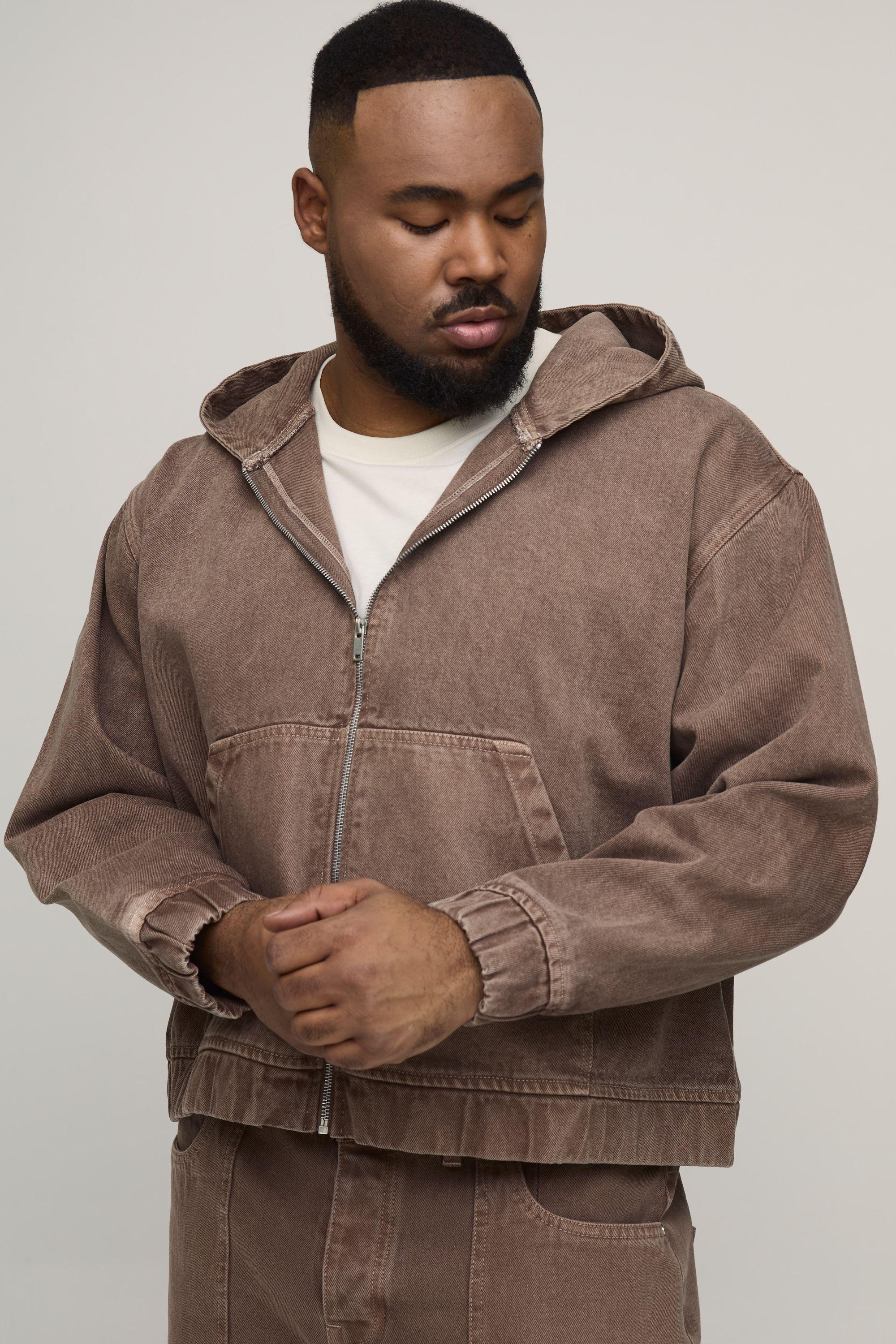 Plus Tinted Washed Denim Oversized Zip Up Hoodie by BOOHOOMAN