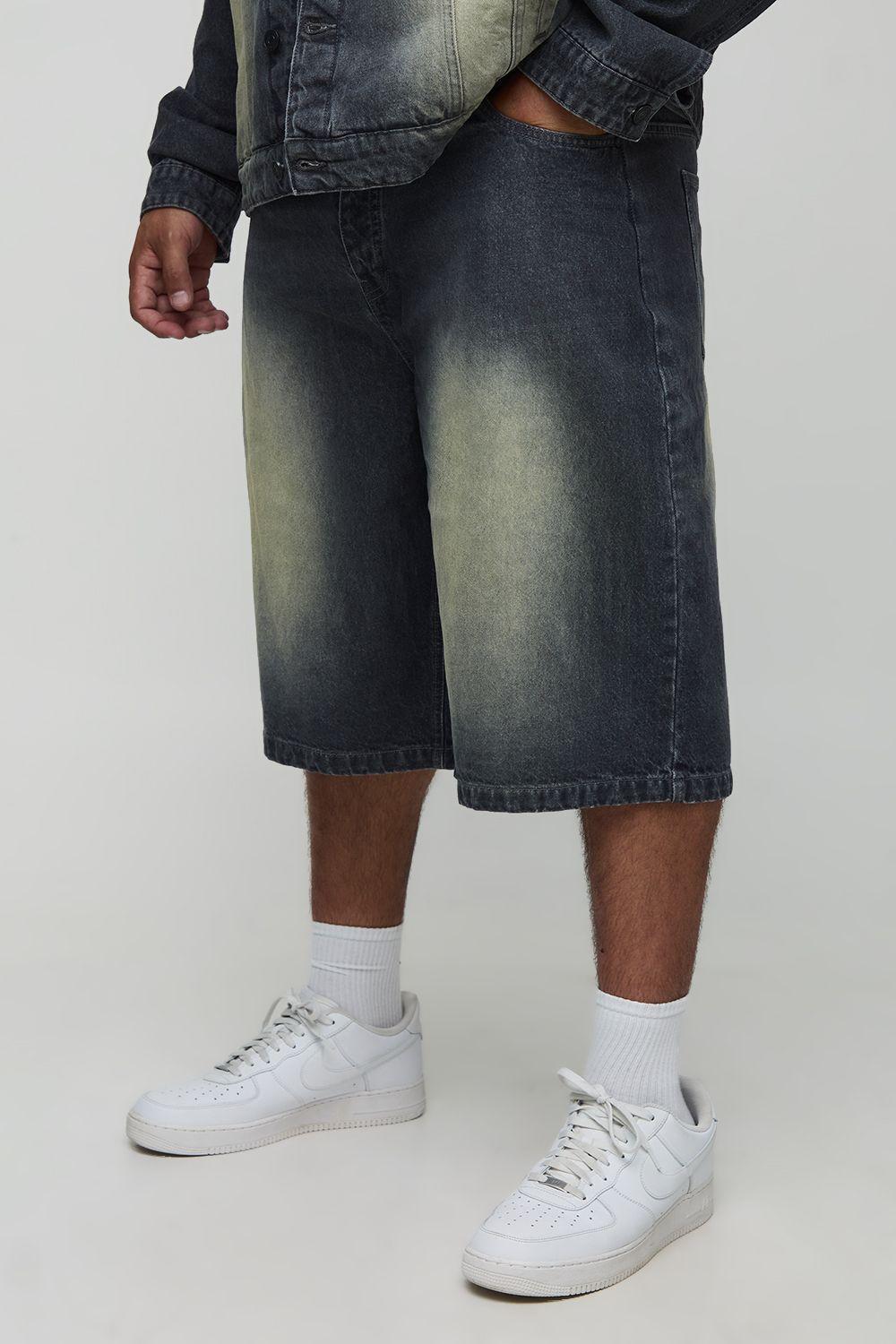 Plus Tinted Washed Longline Denim Jorts by BOOHOOMAN