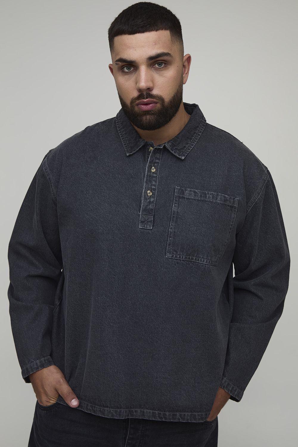 Plus Tinted Washed Oversized Rugby Shirt by BOOHOOMAN