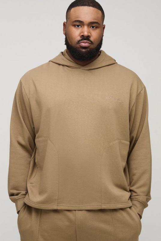Plus Tonal Embroidered Welt Pocket Hoodie by BOOHOOMAN