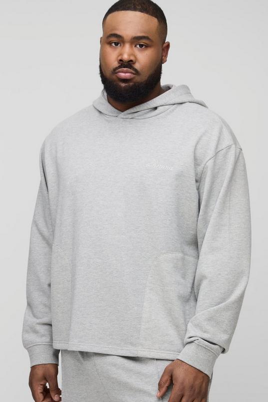 Plus Tonal Embroidered Welt Pocket Hoodie by BOOHOOMAN